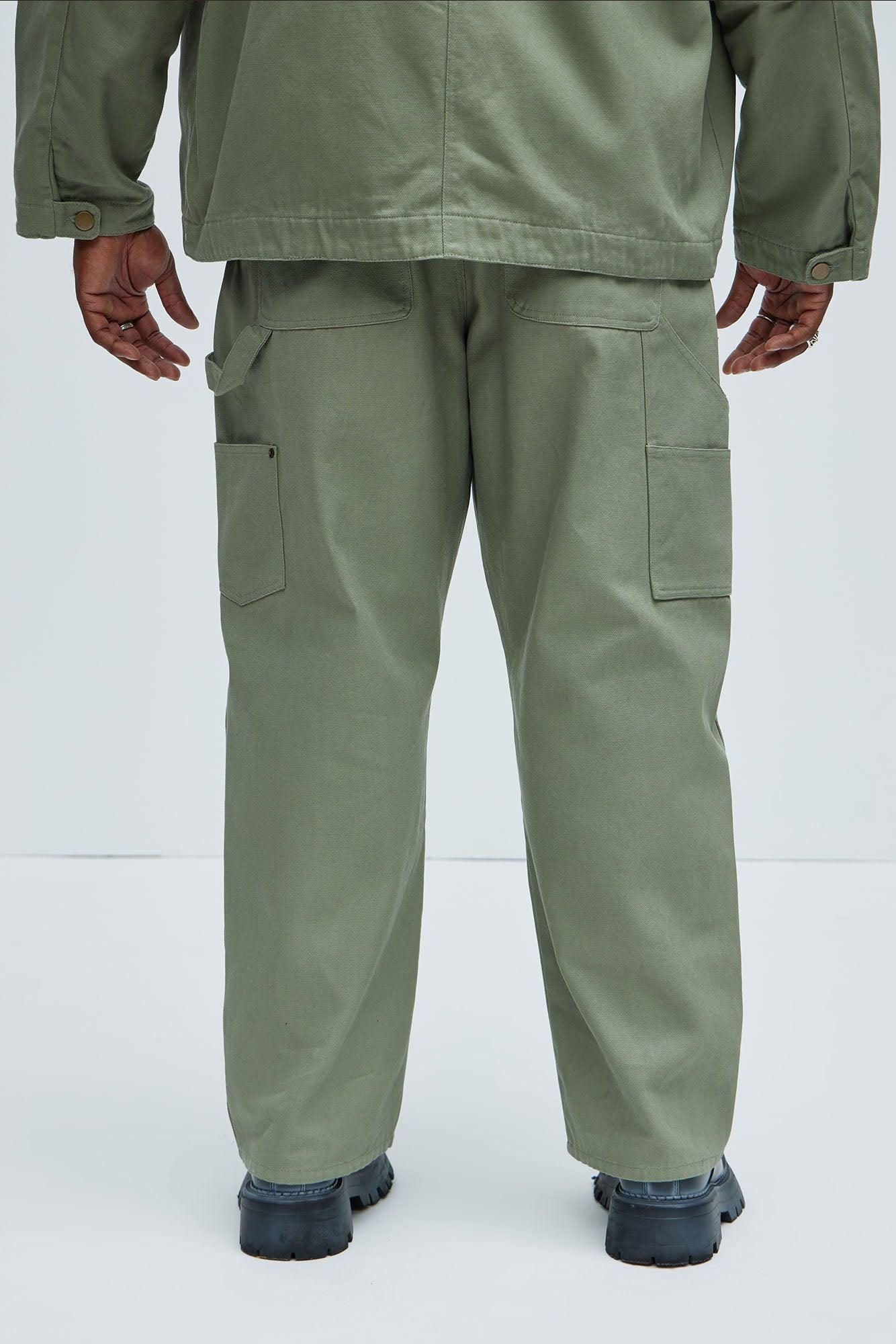 Alexander Double Knee Straight Utility Canvas Pants - Olive Product Image