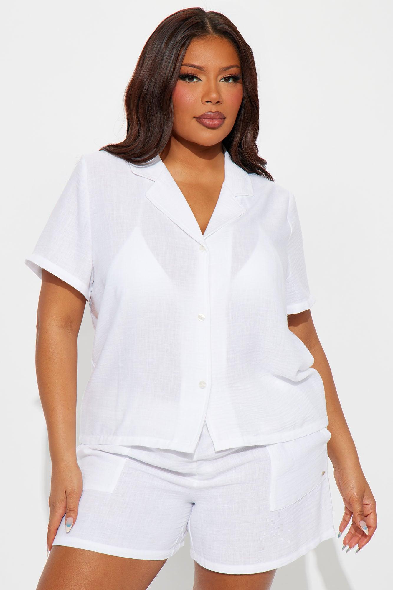 Keep It Simple Gauze Cover Up Shorts Set - White Product Image