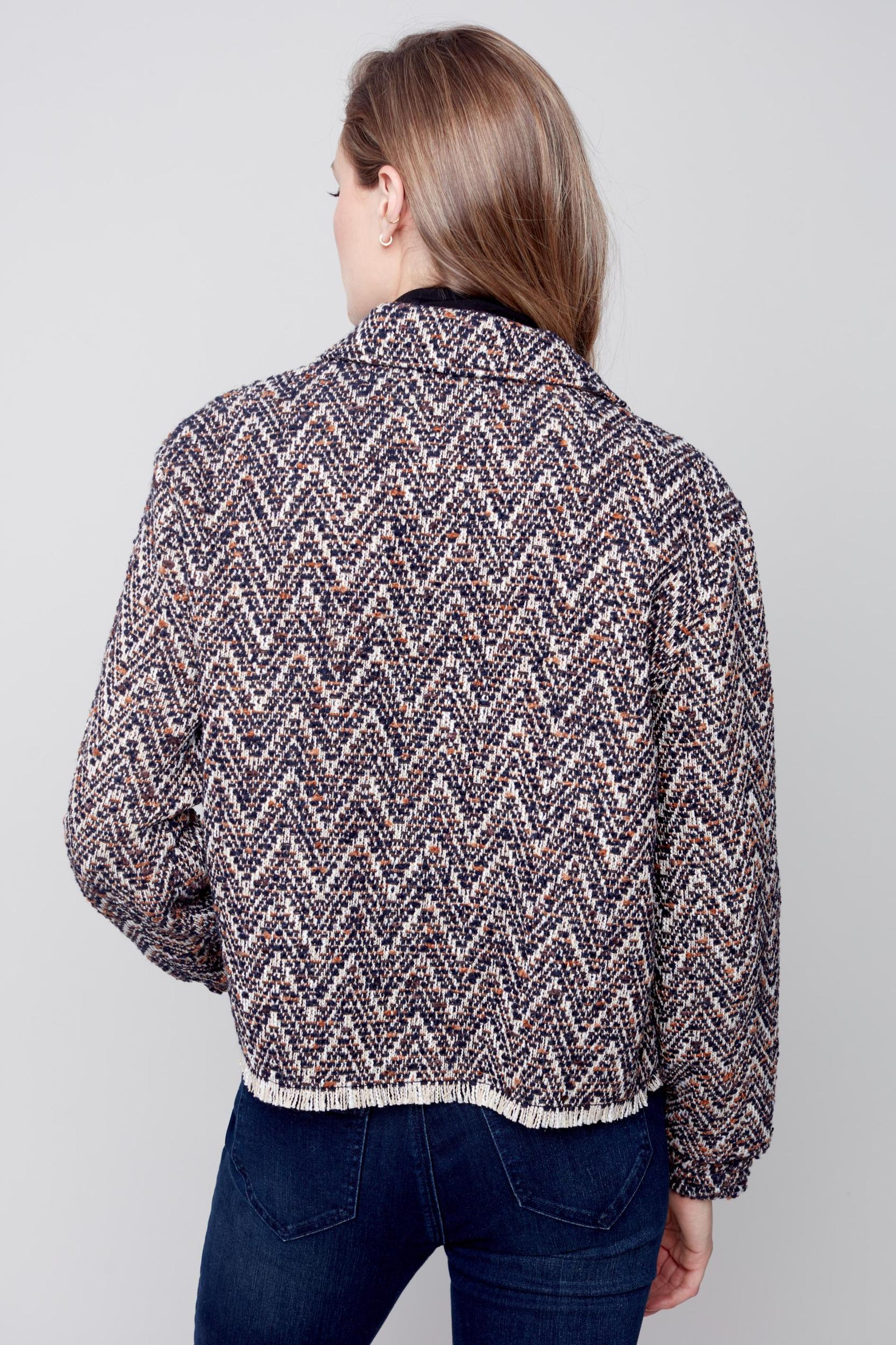 Tweed Cropped Shirt w/Zig Zag Pattern Product Image