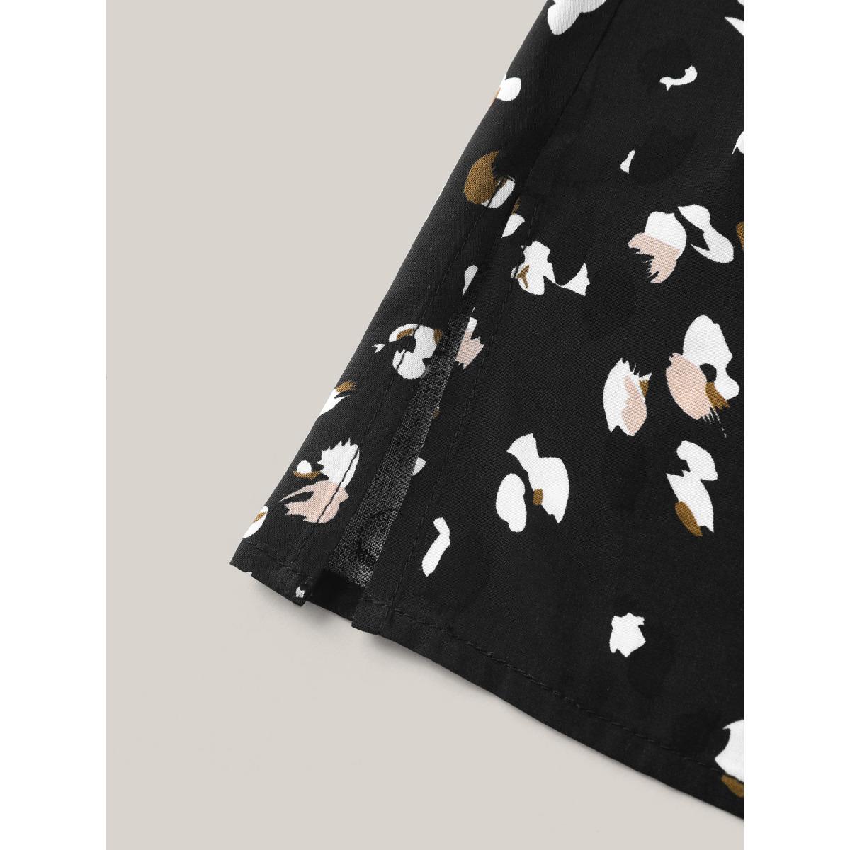 Plus Size Black Leopard Dot Print Layered Sleeve Blouse Women Short sleeve Round Neck Work Blouses BloomChic 30/6X Product Image