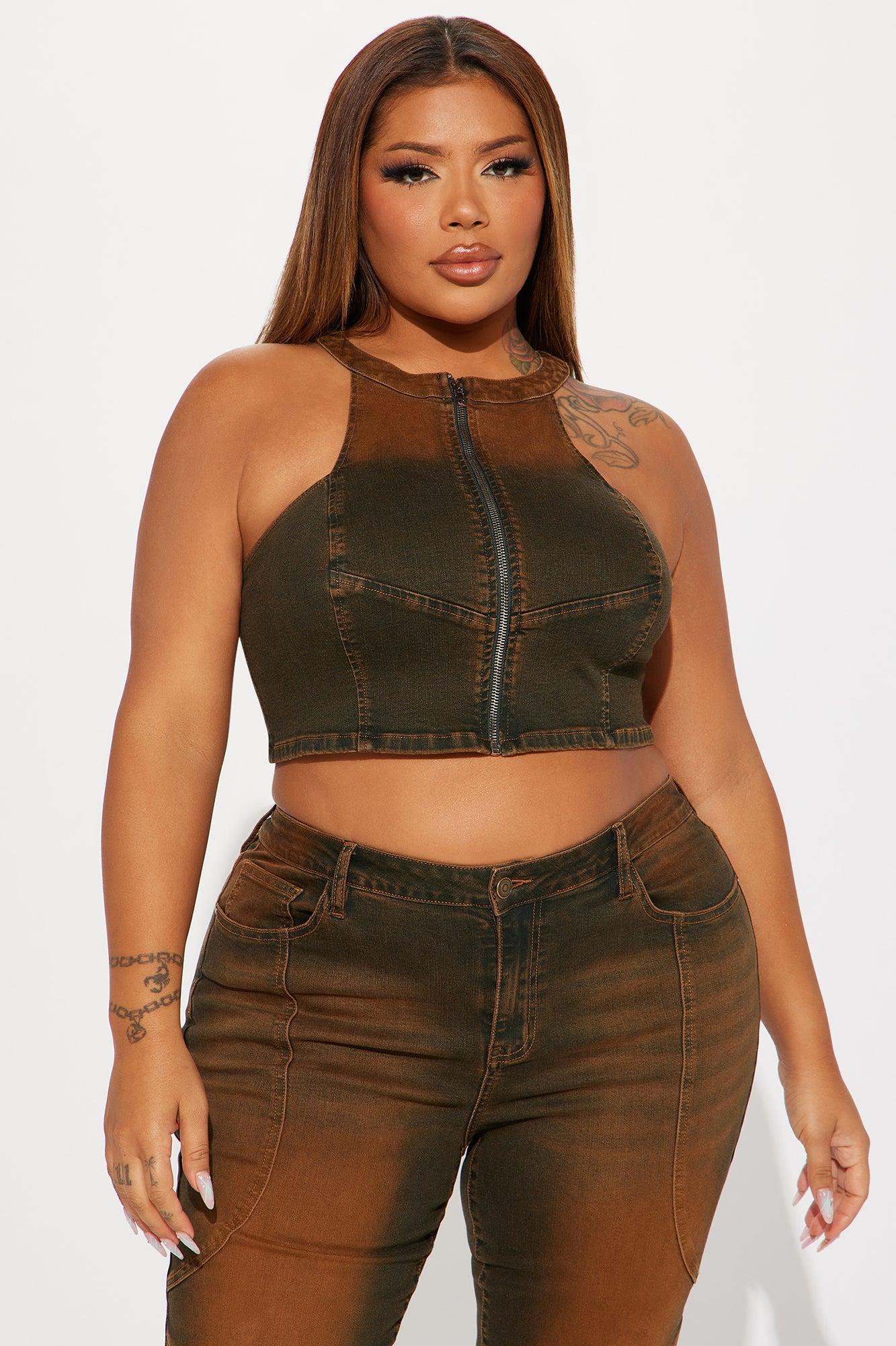 Passing Through Racerback Denim Top - Brown Product Image