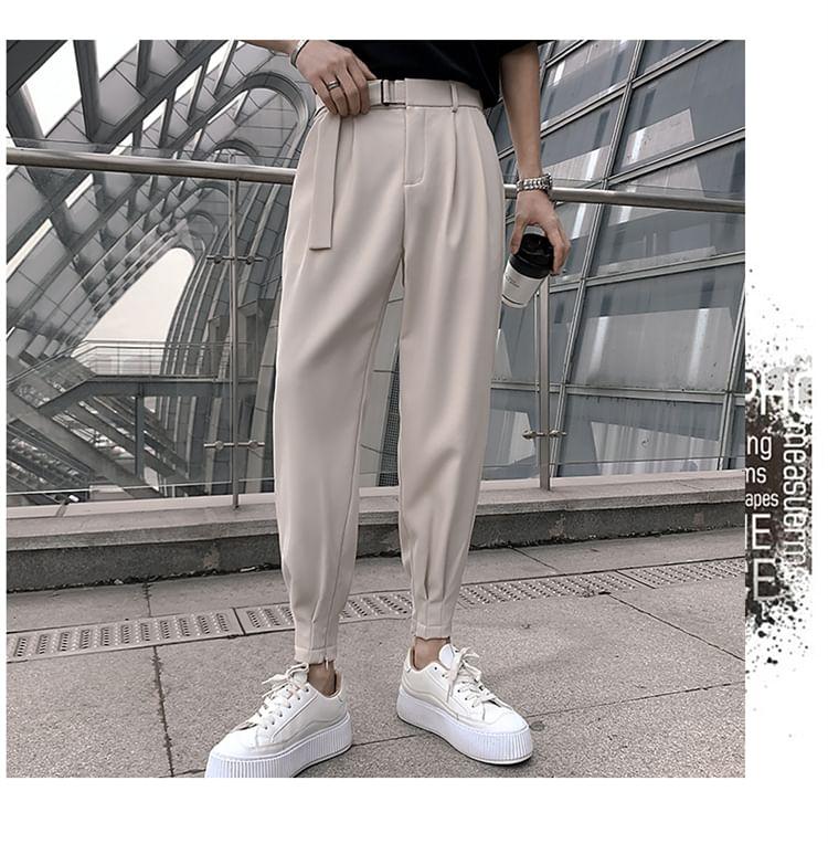 Mid Rise Plain Cropped Baggy Dress Pants Product Image