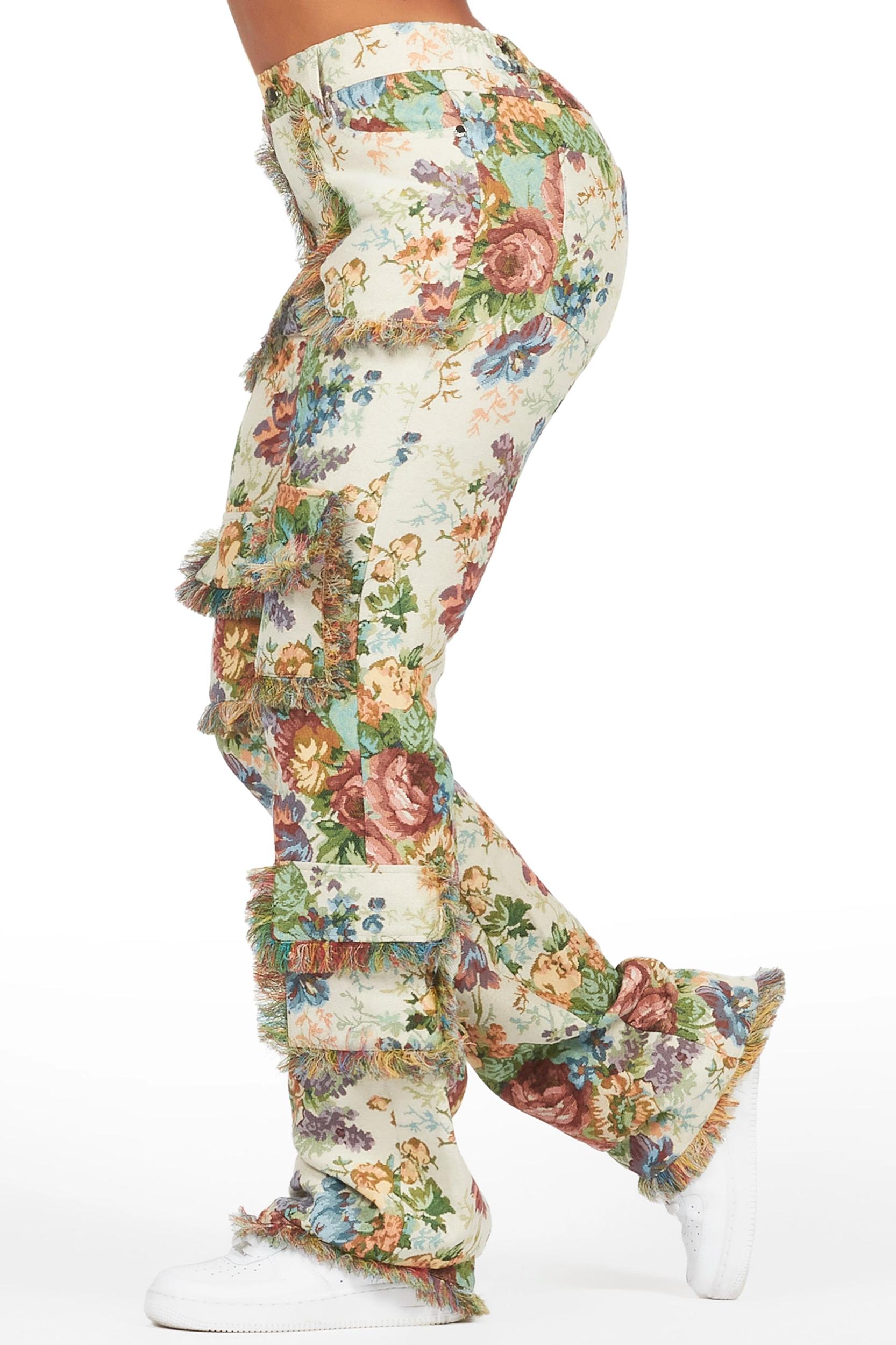 Makayla Beige Cargo Tapestry Stacked Pant Female Product Image