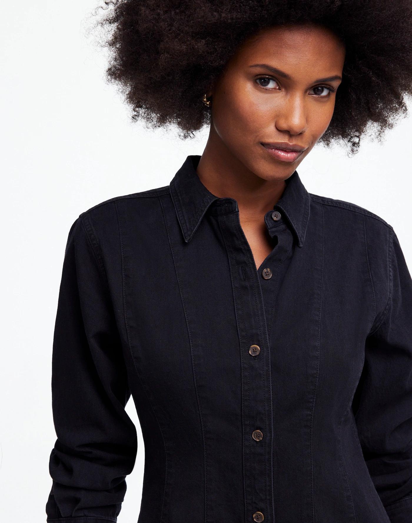 Denim Seamed Mini Dress in Washed Black Product Image