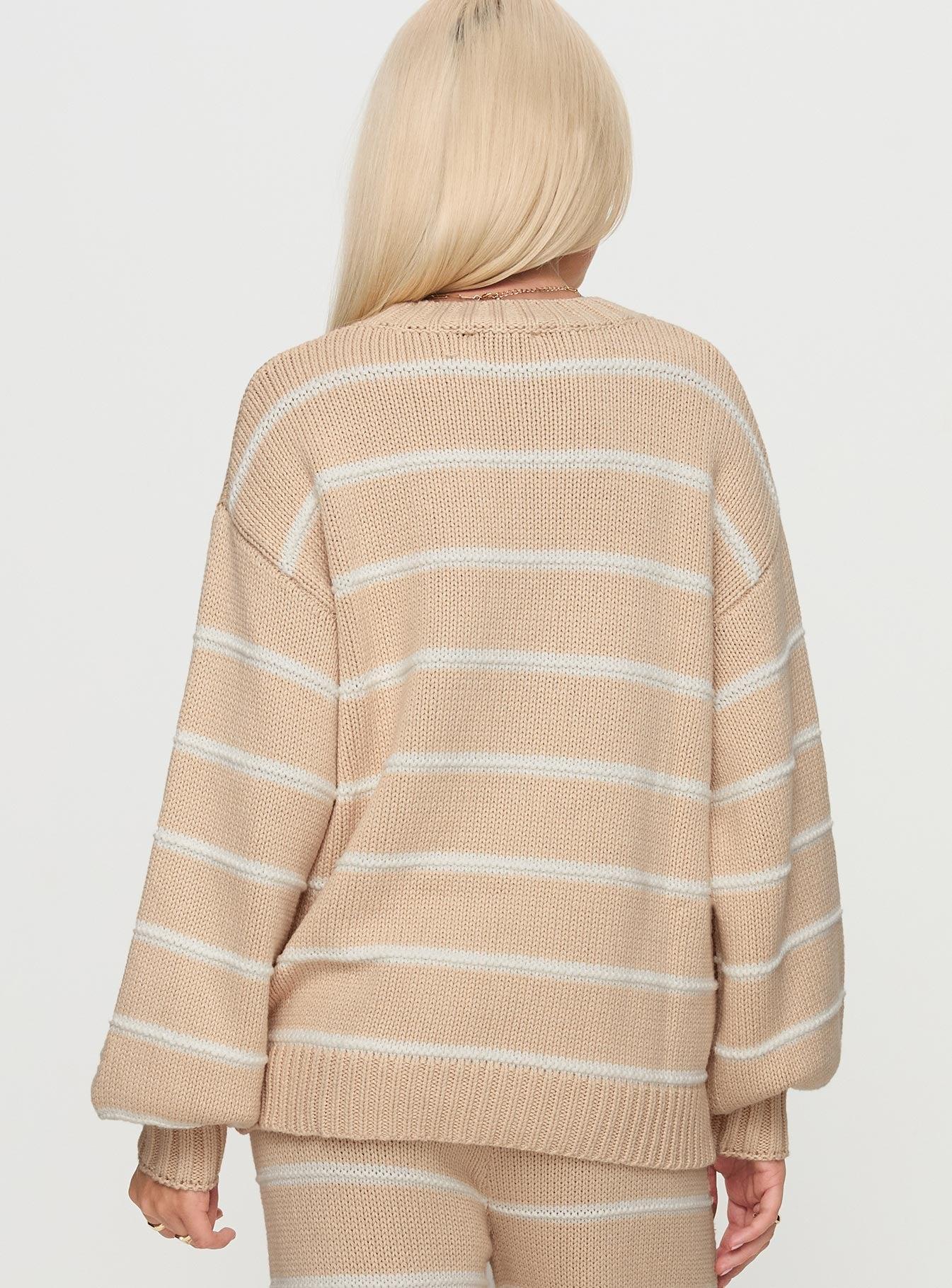 Read Your Mind Knit Sweater Cream Stripe Product Image