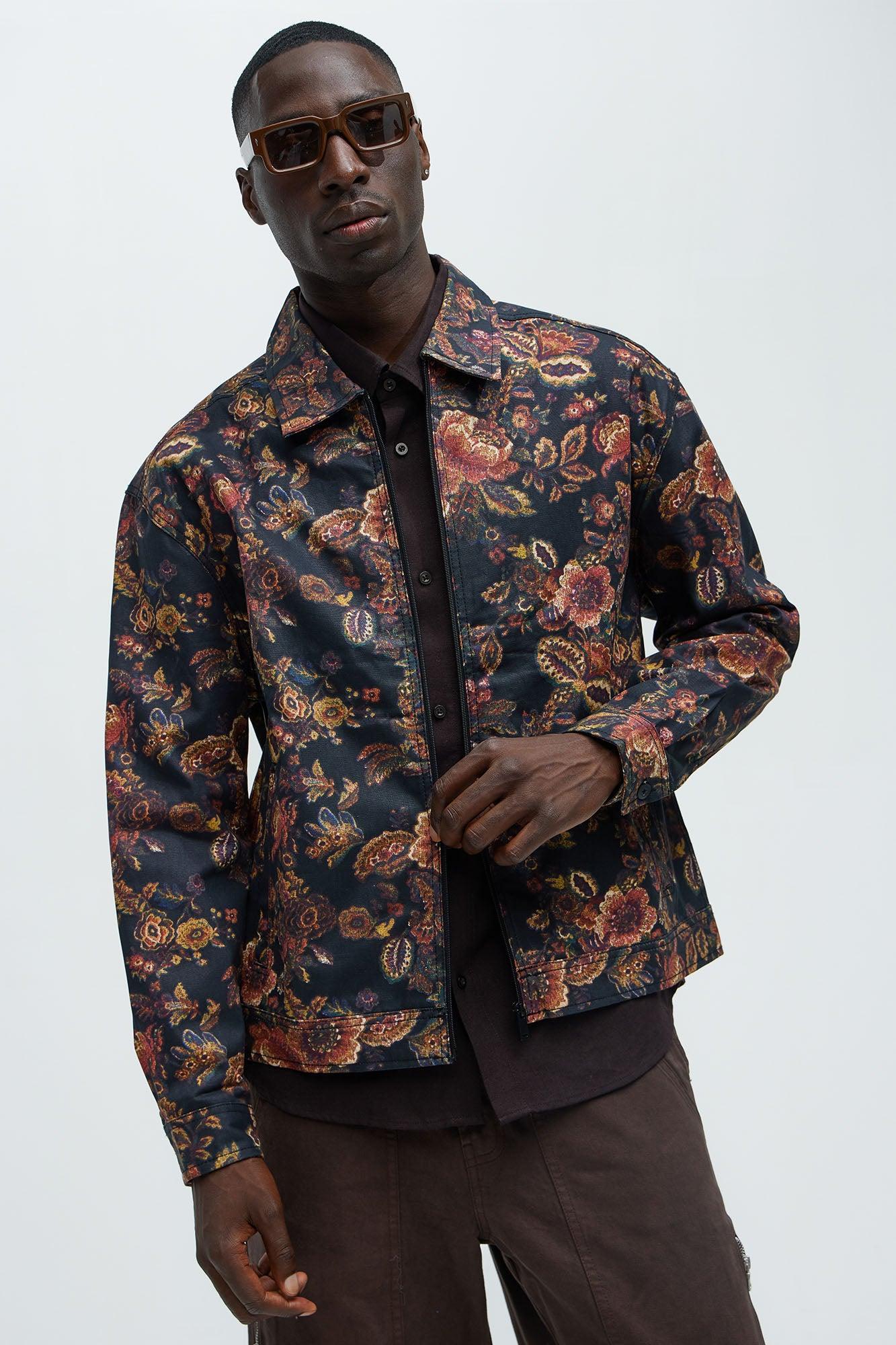 Floral Trucker Jacket - Black/combo Product Image
