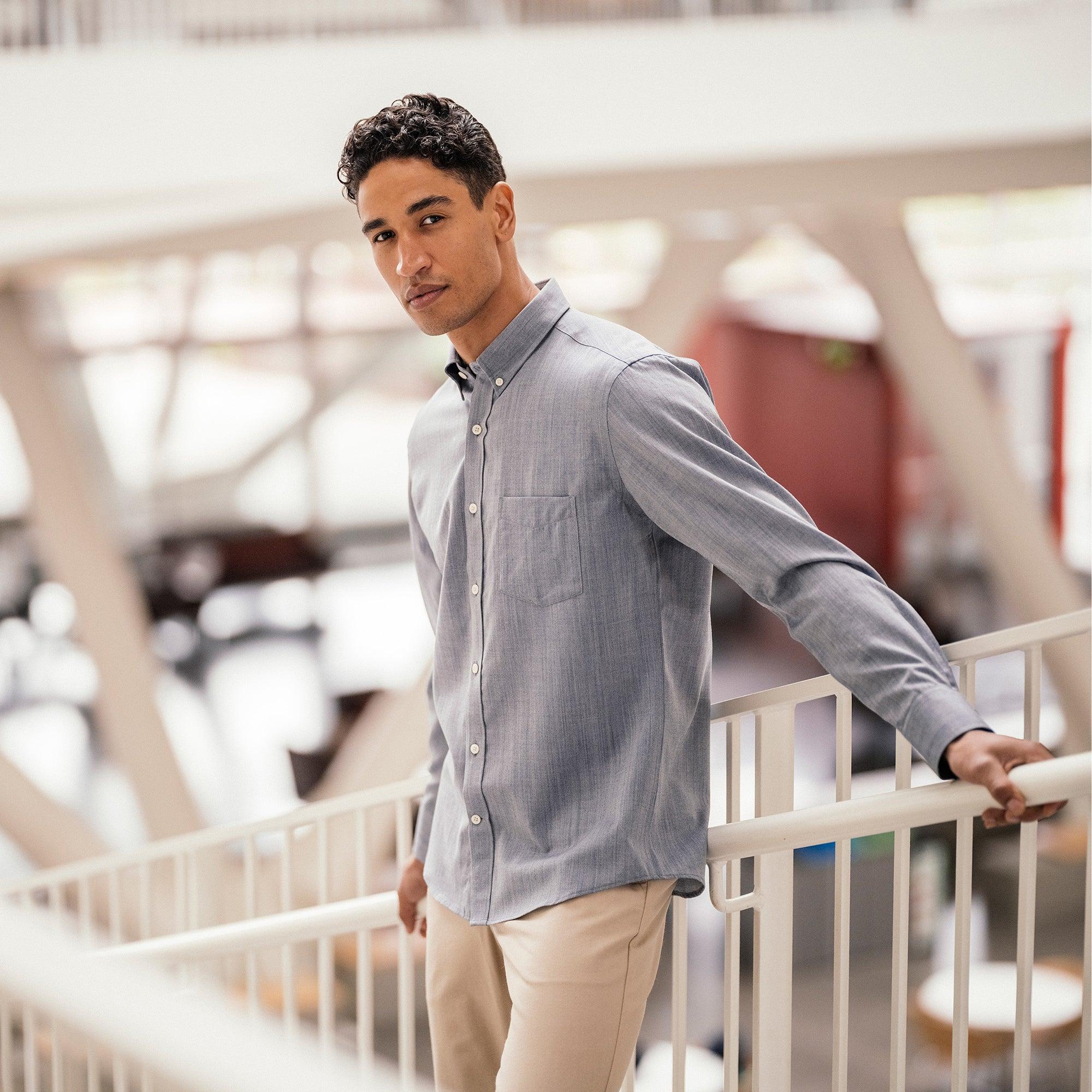 Merino Wool Button-Down Shirt | Dark Blue Oxford Product Image