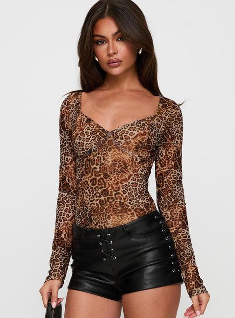 Elixia Long Sleeve Bodysuit Leopard Product Image