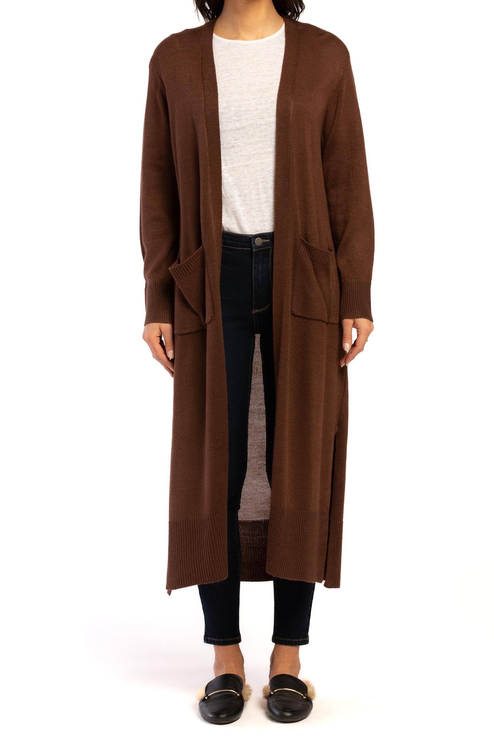 Long Sleeve Long Knit Duster Front Pockets Product Image