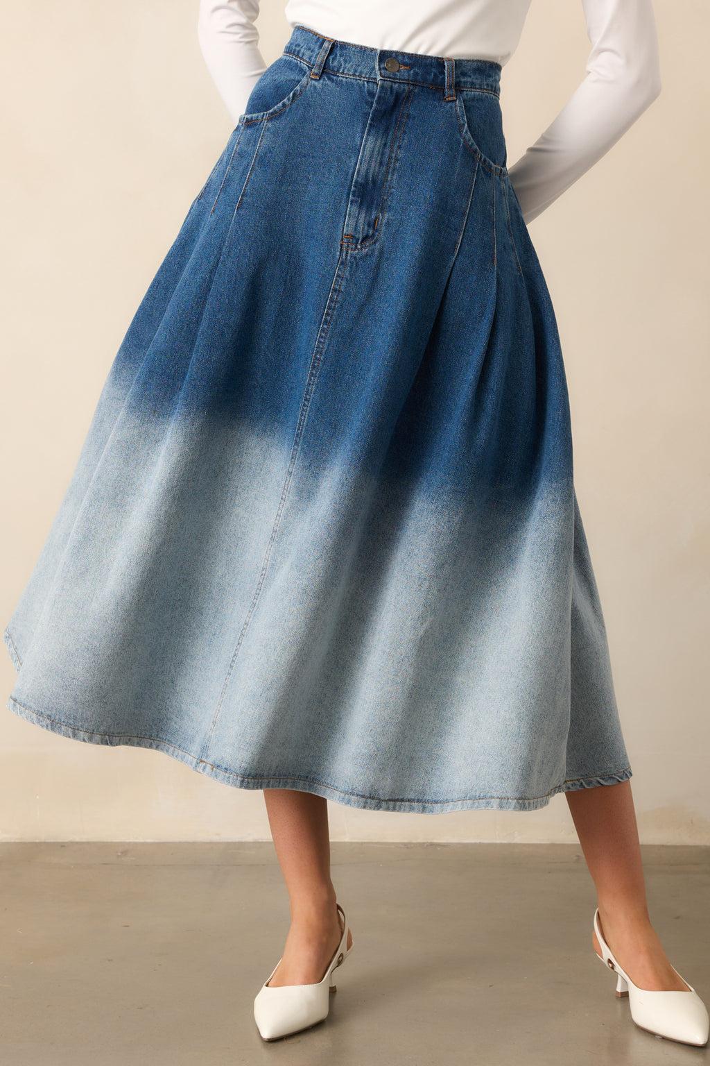 Urban Blues Ombré Denim Midi Skirt Product Image