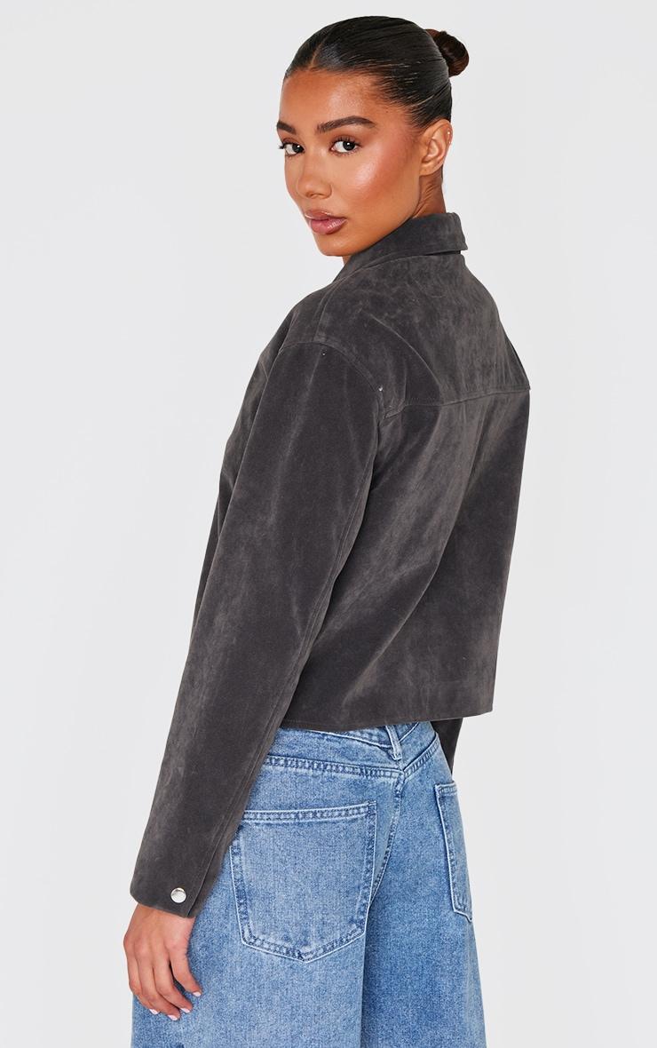Charcoal Zip Up Faux Suede Jacket Product Image