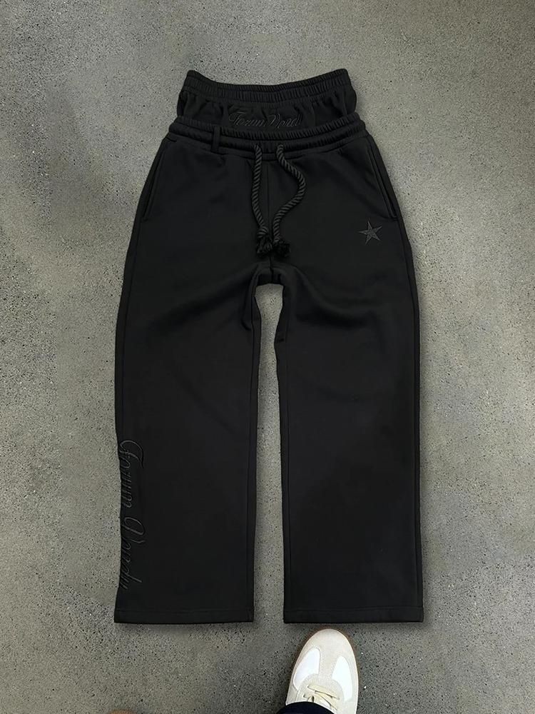 Hiphop Double Waistband Design With Star Embroidery Sweatpants Product Image