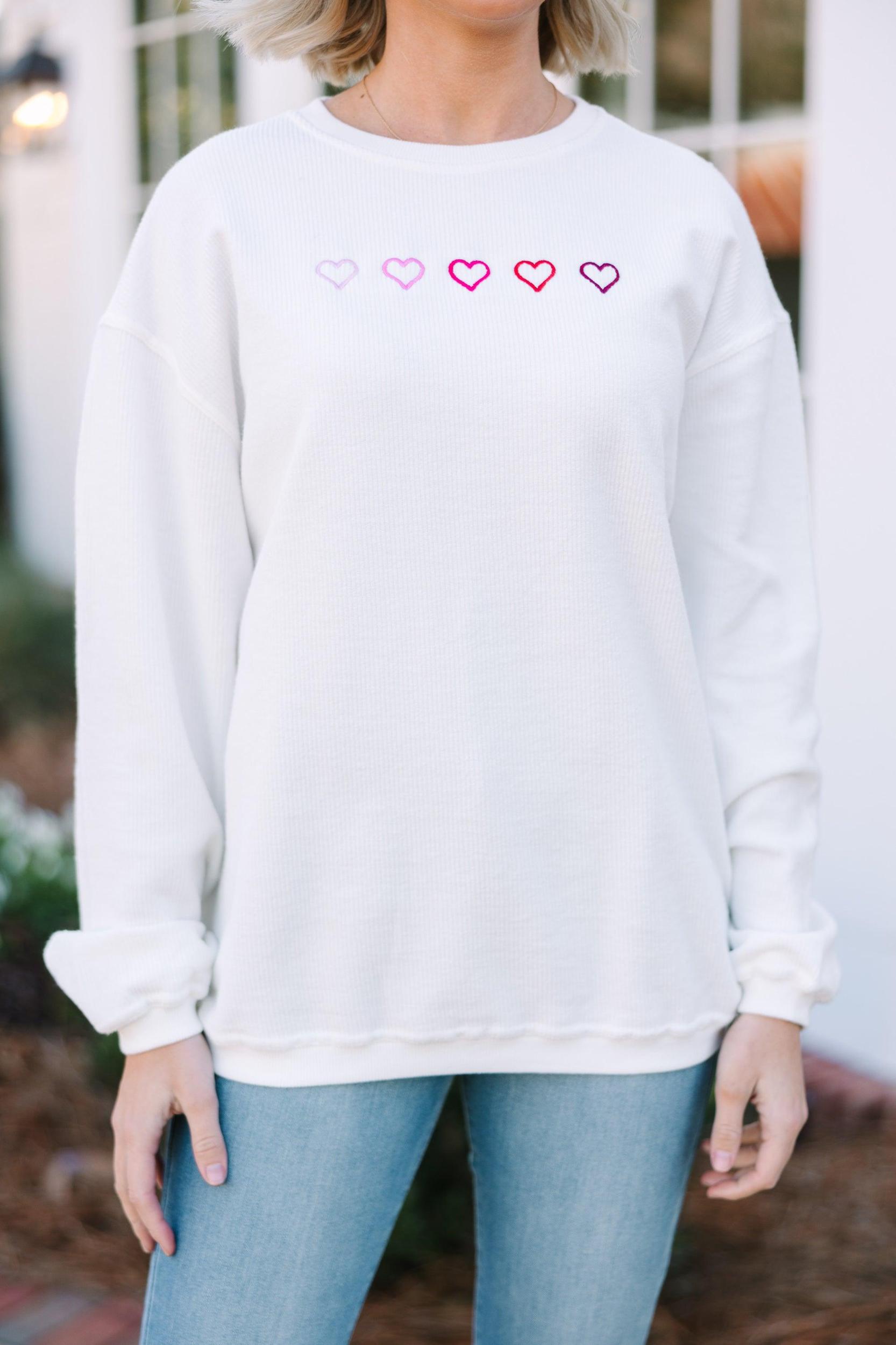 I Heart You White Embroidered Sweatshirt Female Product Image