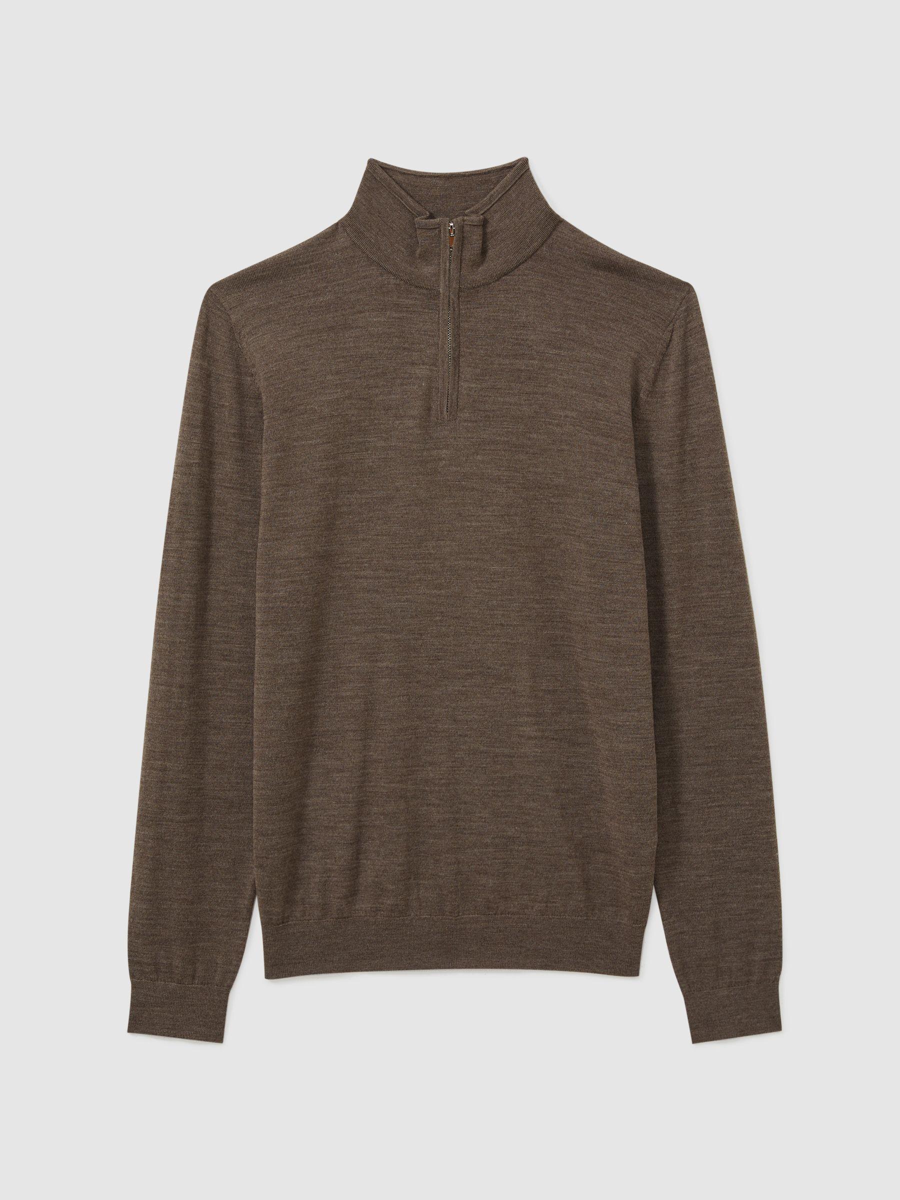 Merino Wool Half-Zip Polo Shirt in Dark Brown Melange Product Image