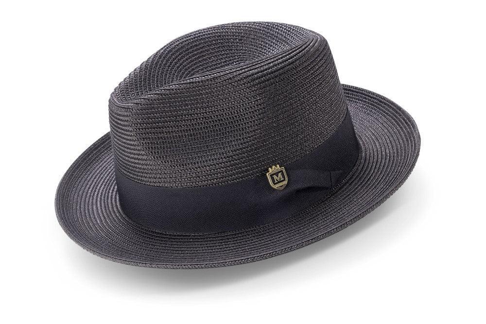 Black Braided Wide Brim Pinch Fedora Matching Grosgrain Ribbon Product Image