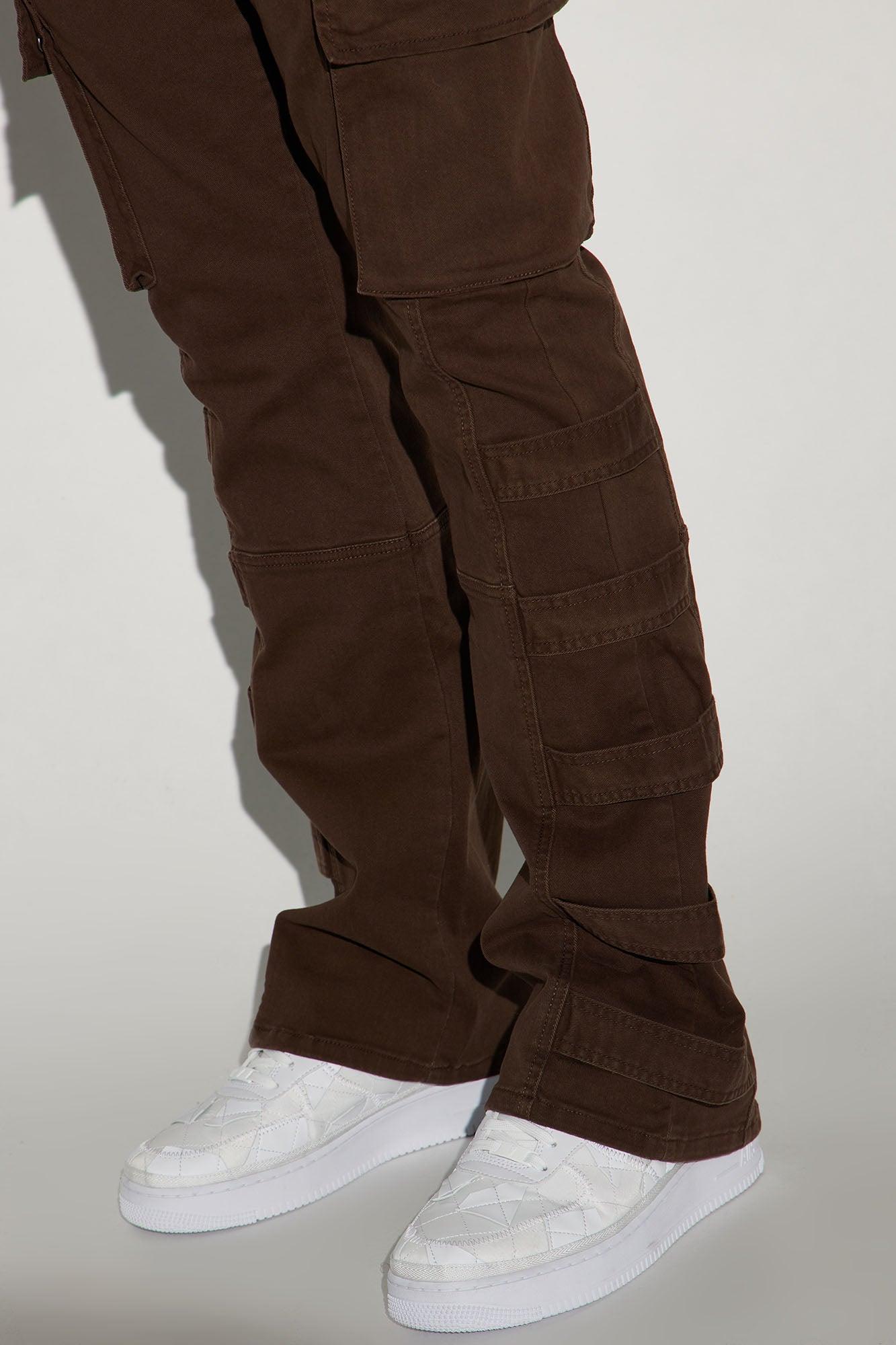 Cadell Stacked Slim Flare Cargo Pants - Dark Brown Product Image