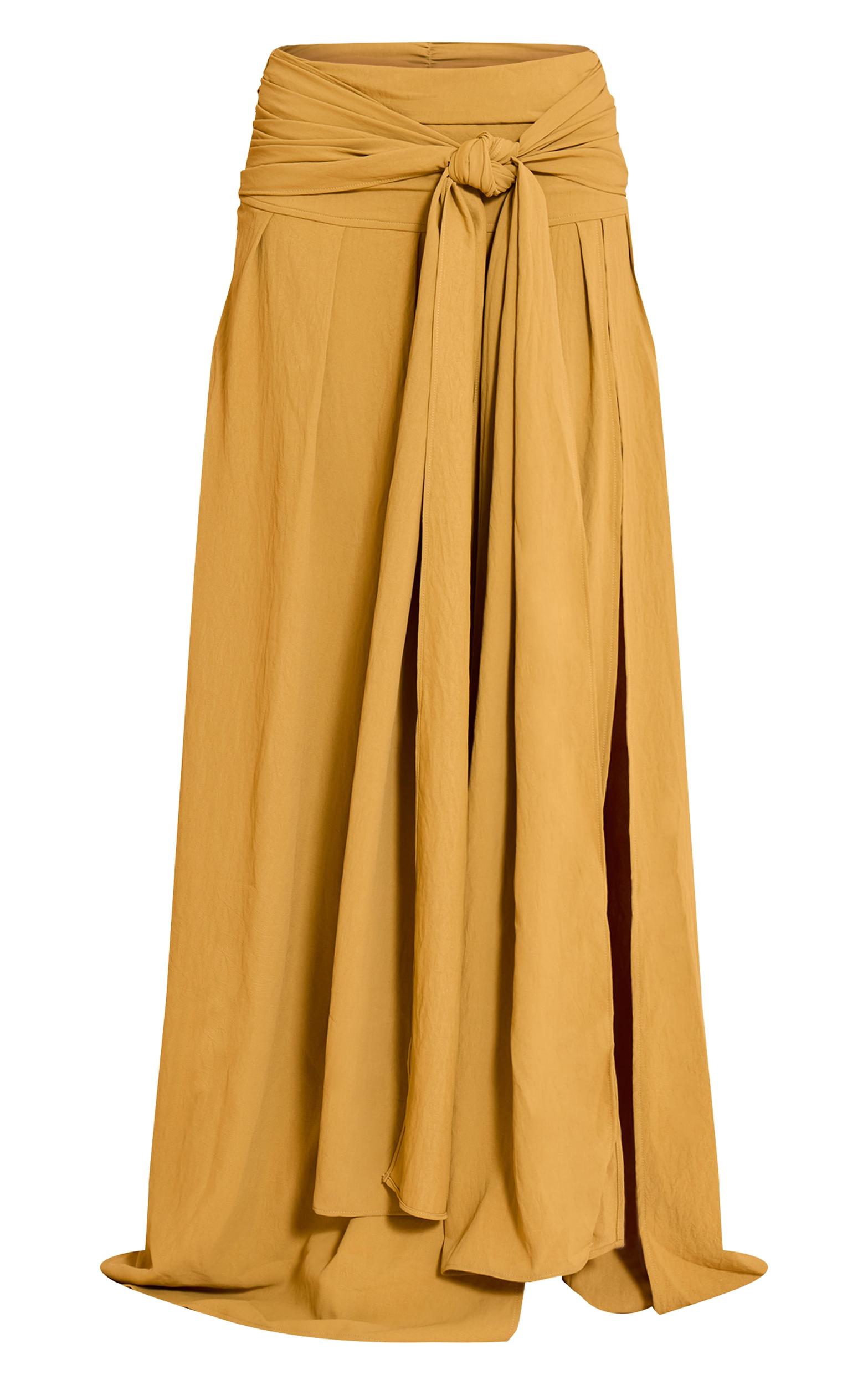 Mustard Floaty Woven Knot Front Maxi Skirt Product Image