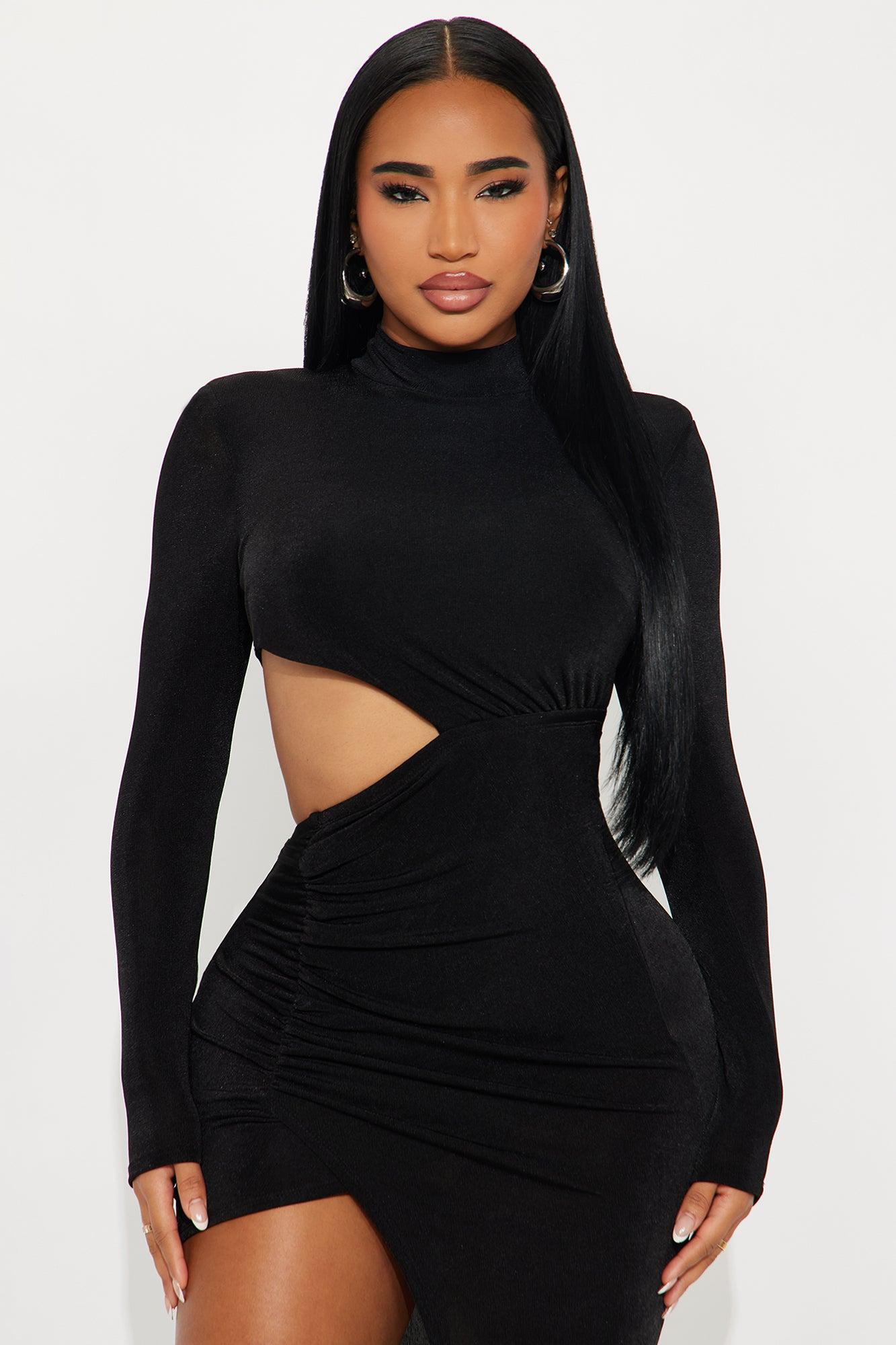 Amari Long Sleeve Slinky Maxi Dress - Black Female Product Image