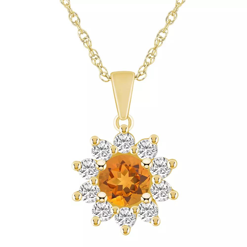 Alyson Layne 14k Gold Round Citrine & 5/8 Carat T.W. Diamond Pendant Necklace, Women's, Size: 18" Product Image