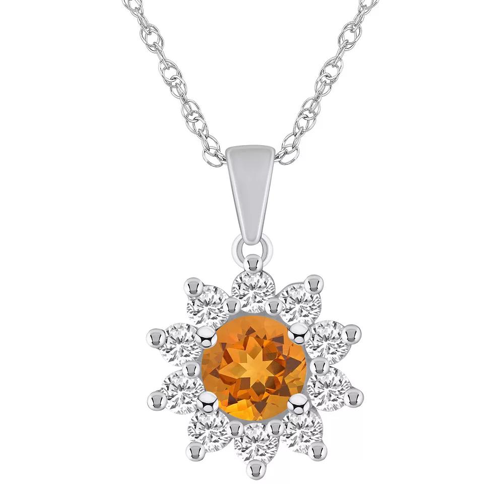 Alyson Layne 14k White Gold Round Citrine & 5/8 Carat T.W. Diamond Pendant Necklace, Women's, Size: 18" Product Image