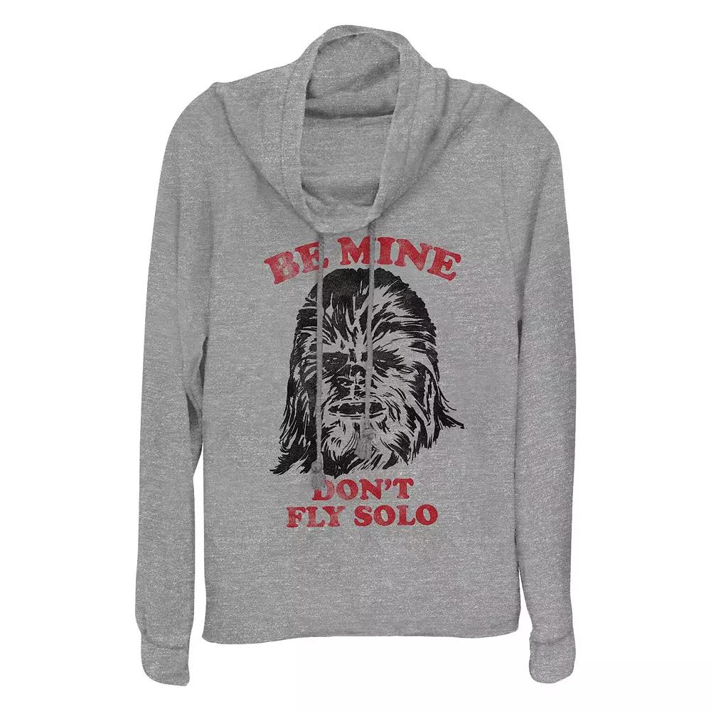 Plus Size Star Wars Chewbacca Be Mine Don't Fly Solo Cowlneck Graphic Lightweight Long Sleeve, Women's, Size: 1XL, Gray Grey Product Image