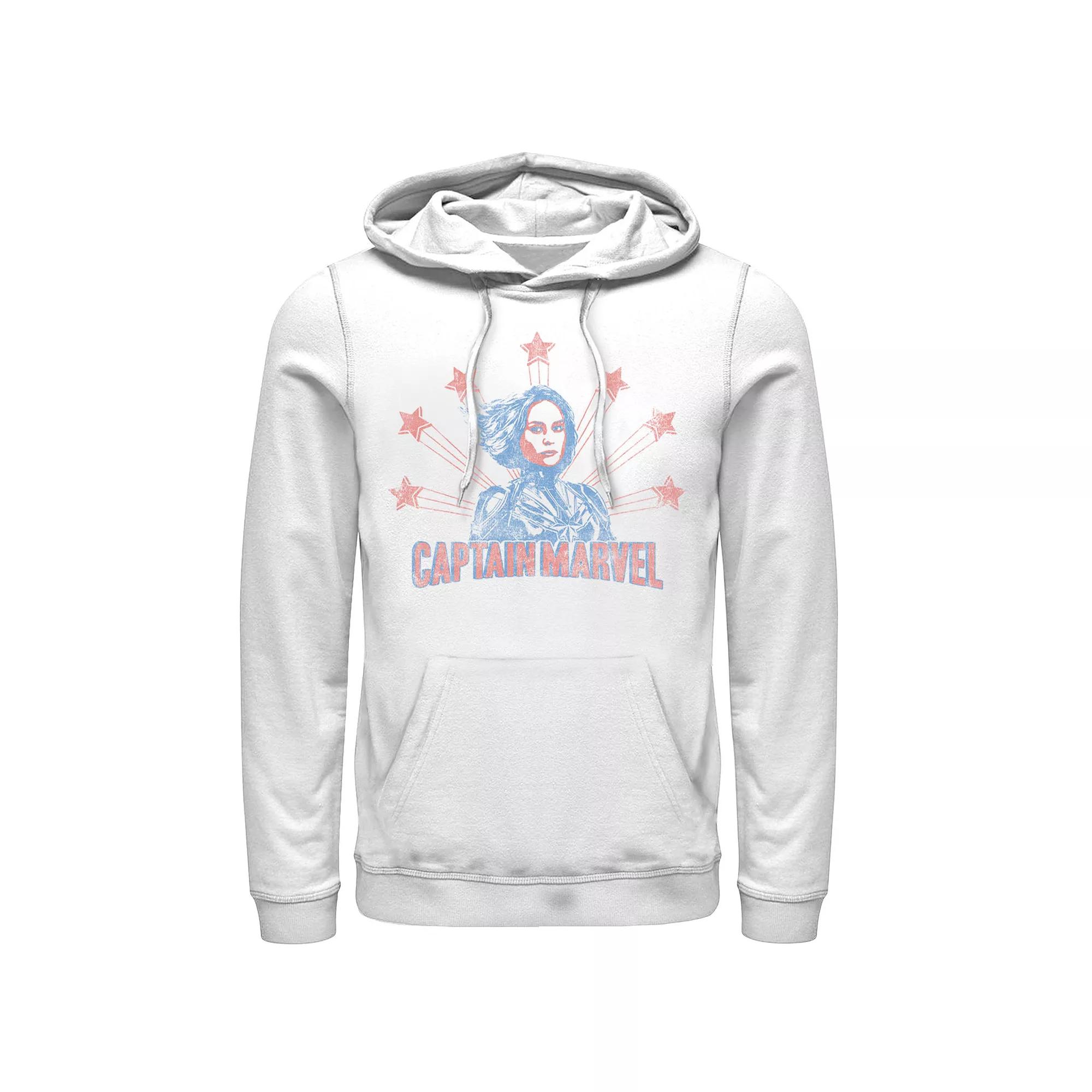 Men's Captain Marvel Distressed Portrait Hoodie, Size: XXL, White Product Image