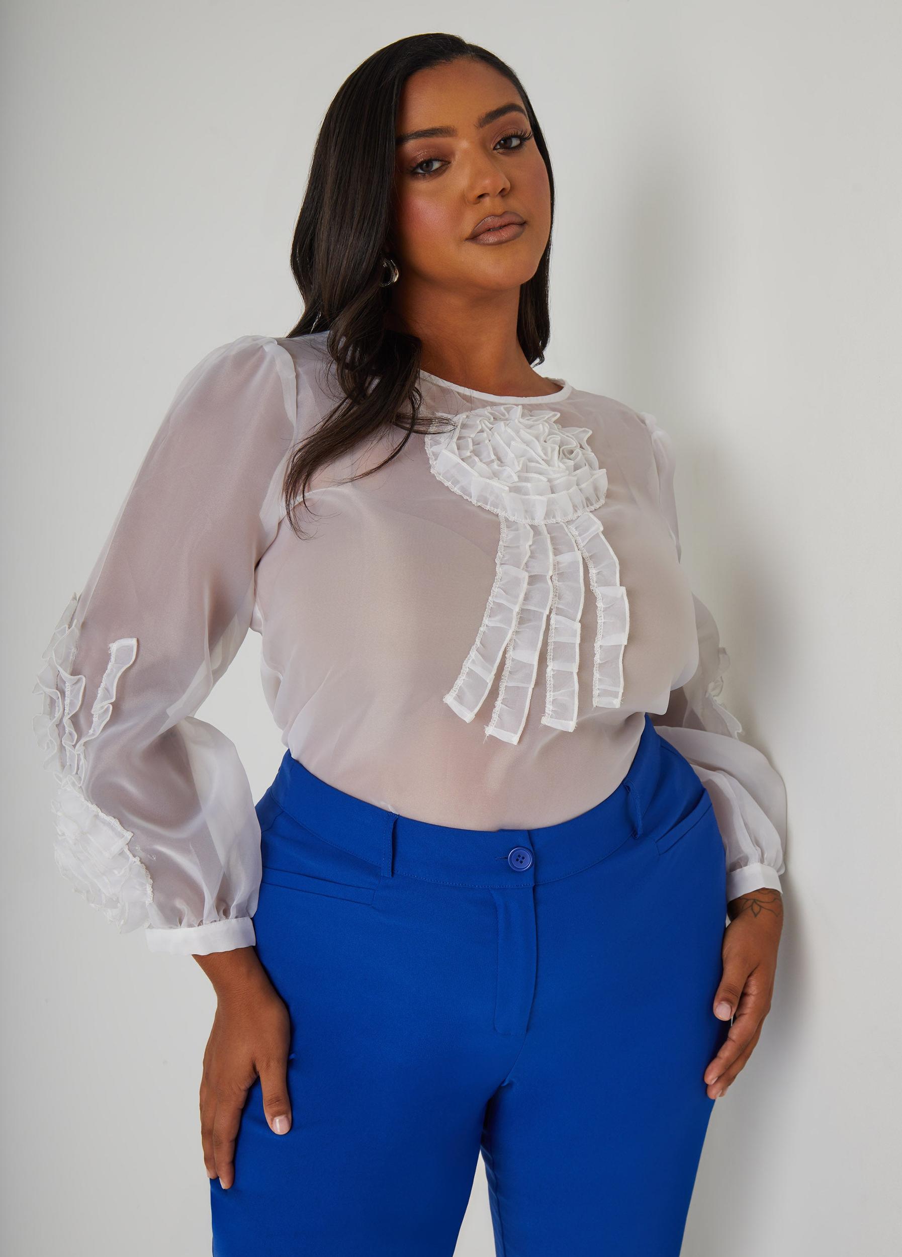 Plus Size Ruffled Rosette Blouse Ashley Stewart Product Image