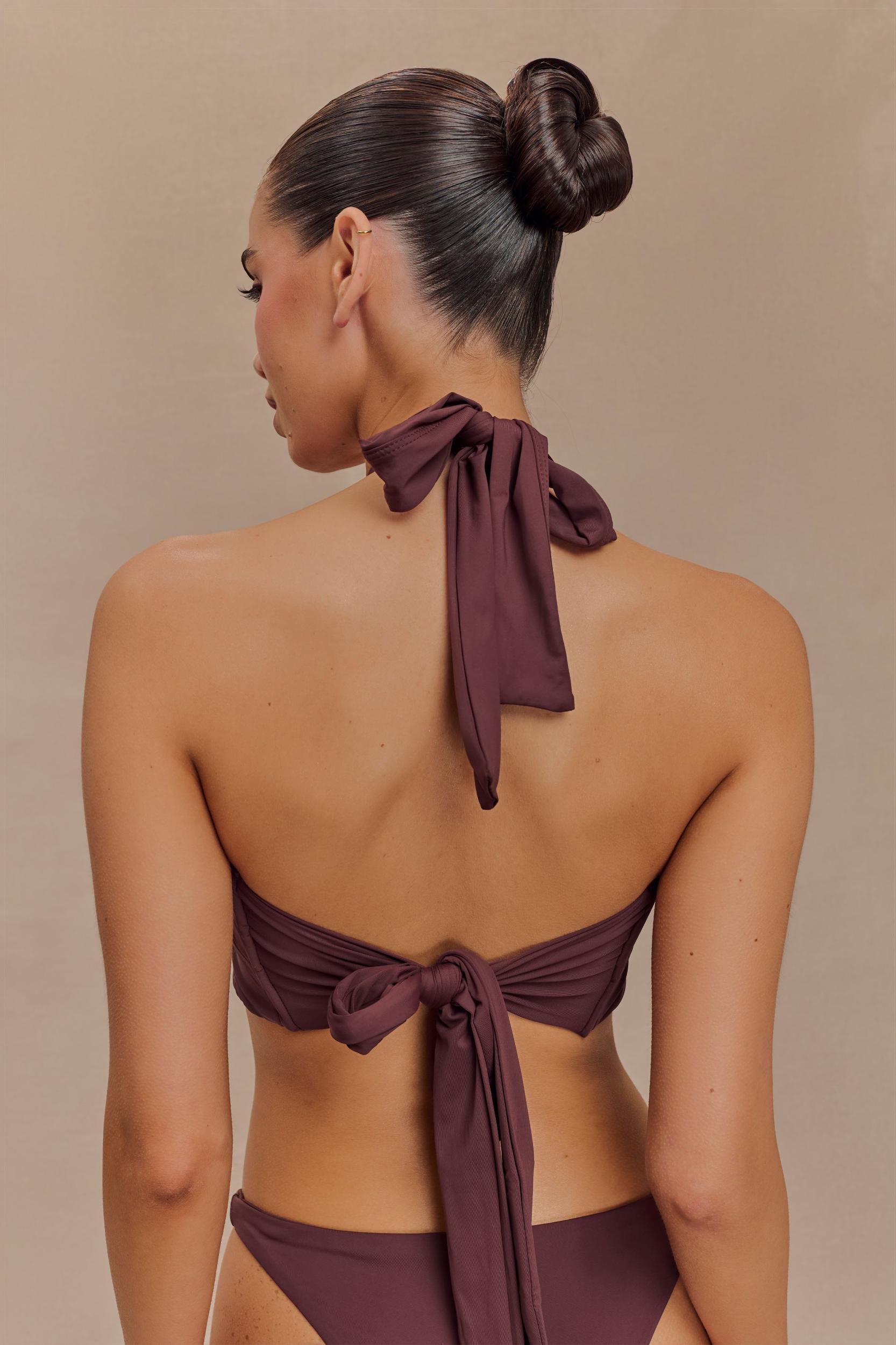 Carissa Floral Hardware Halter Bikini Top - Chocolate Product Image