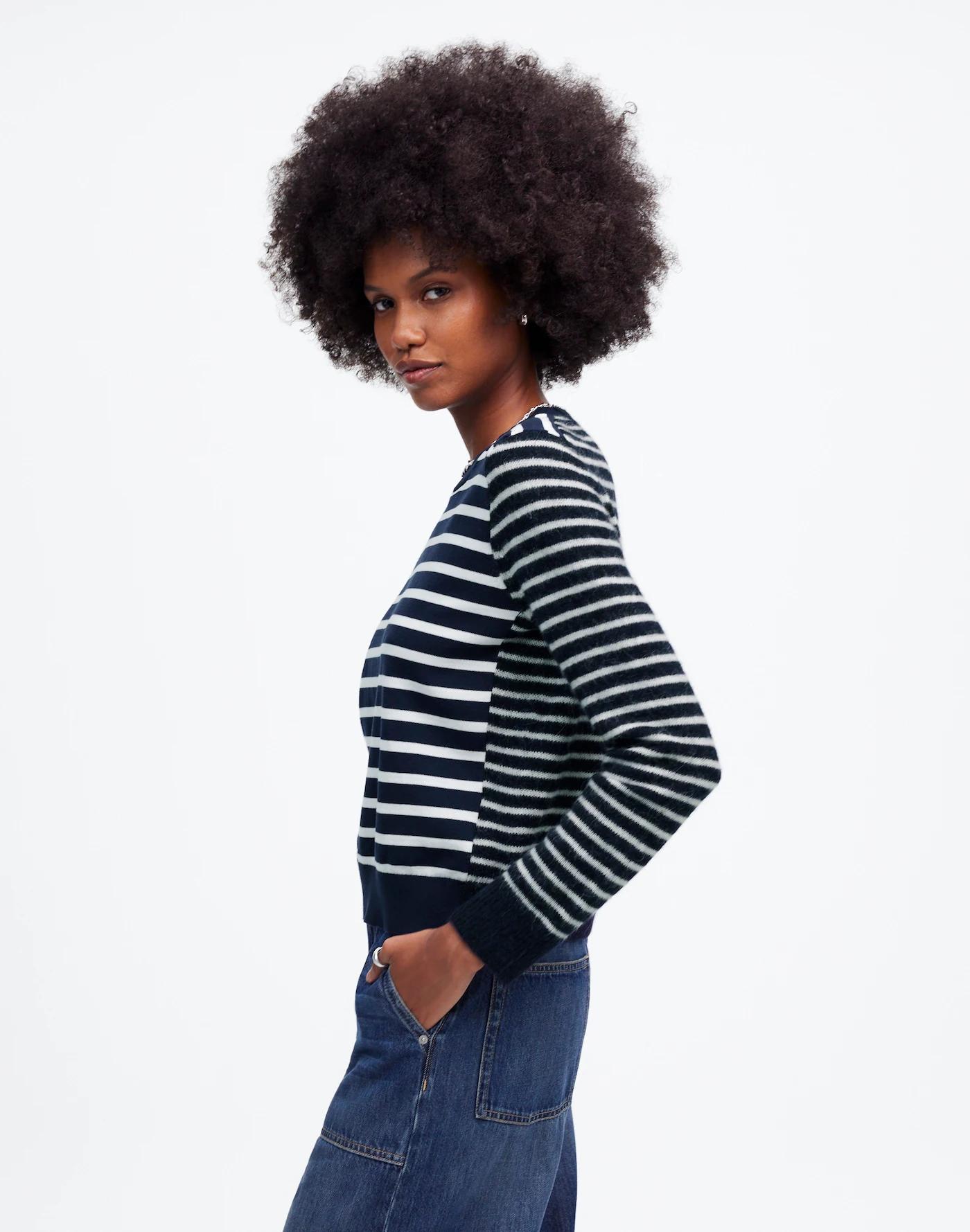 Mixed-Yarn Striped Sweater Product Image
