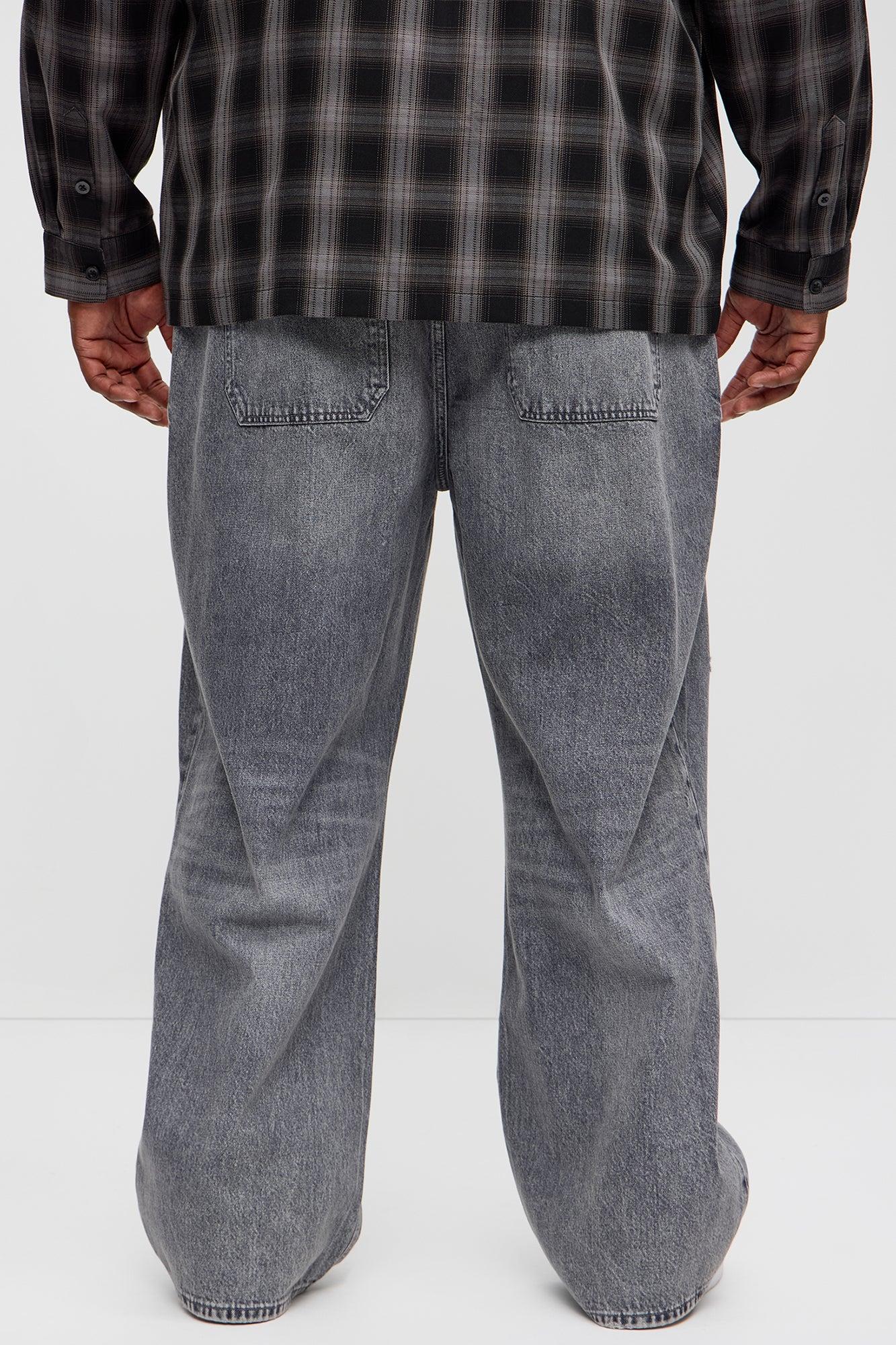 Boxed Pleated Baggy Jeans - Black Wash Product Image