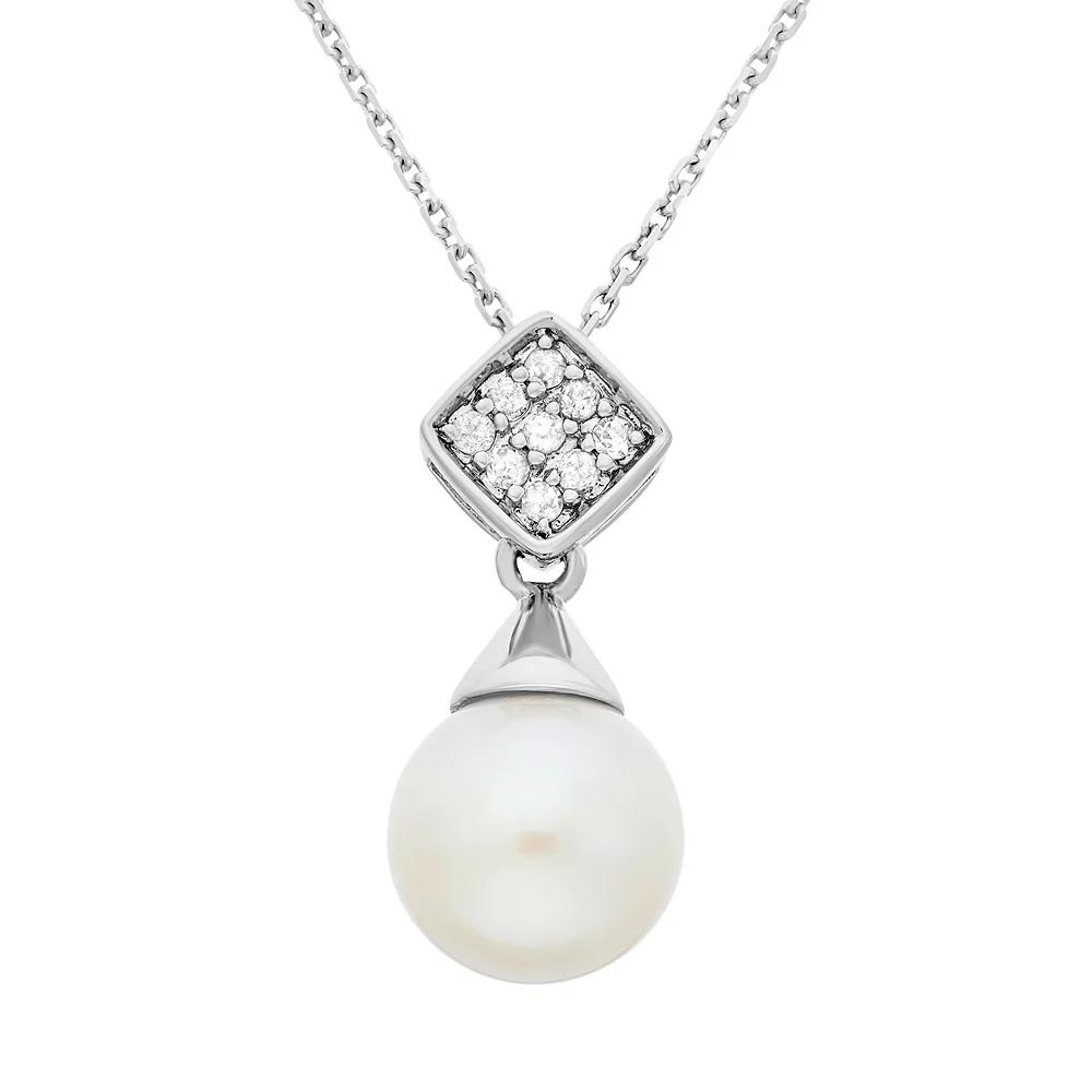 Freshwater Cultured Pearl and Diamond Accent Sterling Silver Pendant Necklace, Women's, Size: 18", White Product Image
