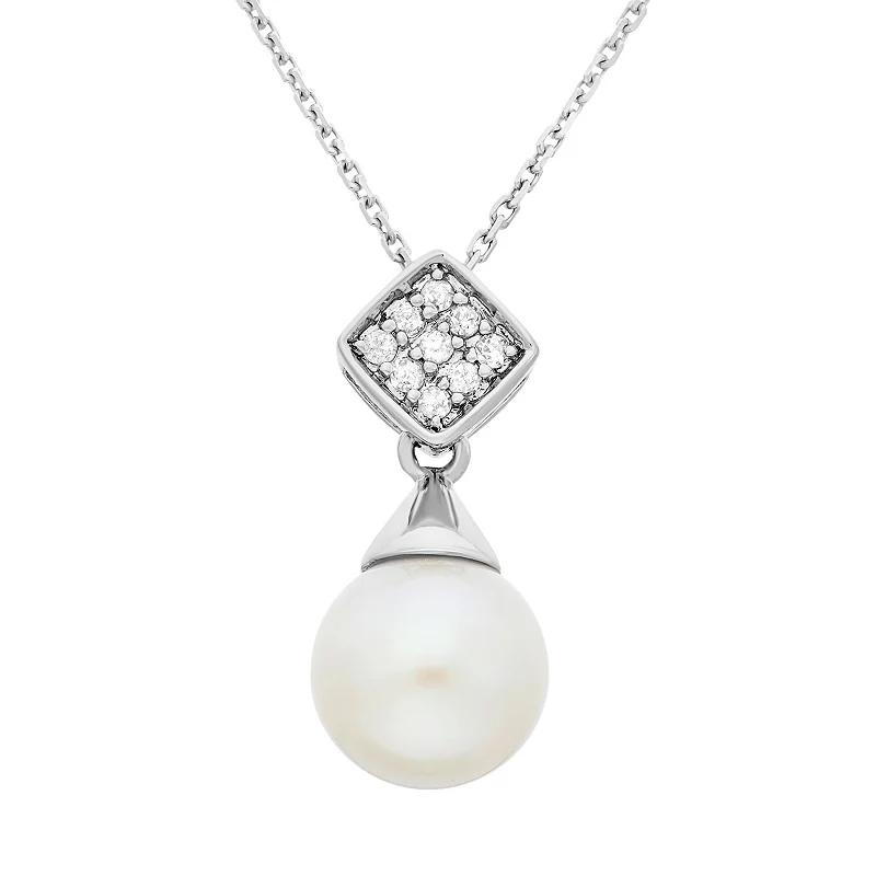 Freshwater Cultured Pearl and Diamond Accent Sterling Silver Pendant Necklace, Women's, Size: 18", White Product Image
