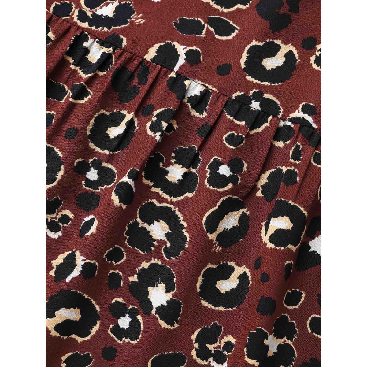 Plus Size Leopard Print Mock Neck Frill Trim Dress Russet Women Elegant Frill Trim Mock Neck Long Sleeve Curvy BloomChic 22-24/3X Product Image