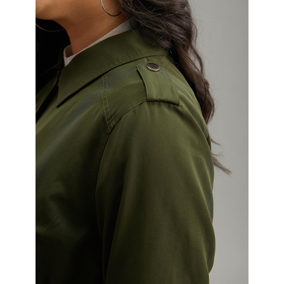 Plus Size Solid Elastic Waist Zipper Fly Flap Pocket Coat Women Cyan Casual Plain Ladies Dailywear Winter Coats BloomChic 18-20/2X Product Image