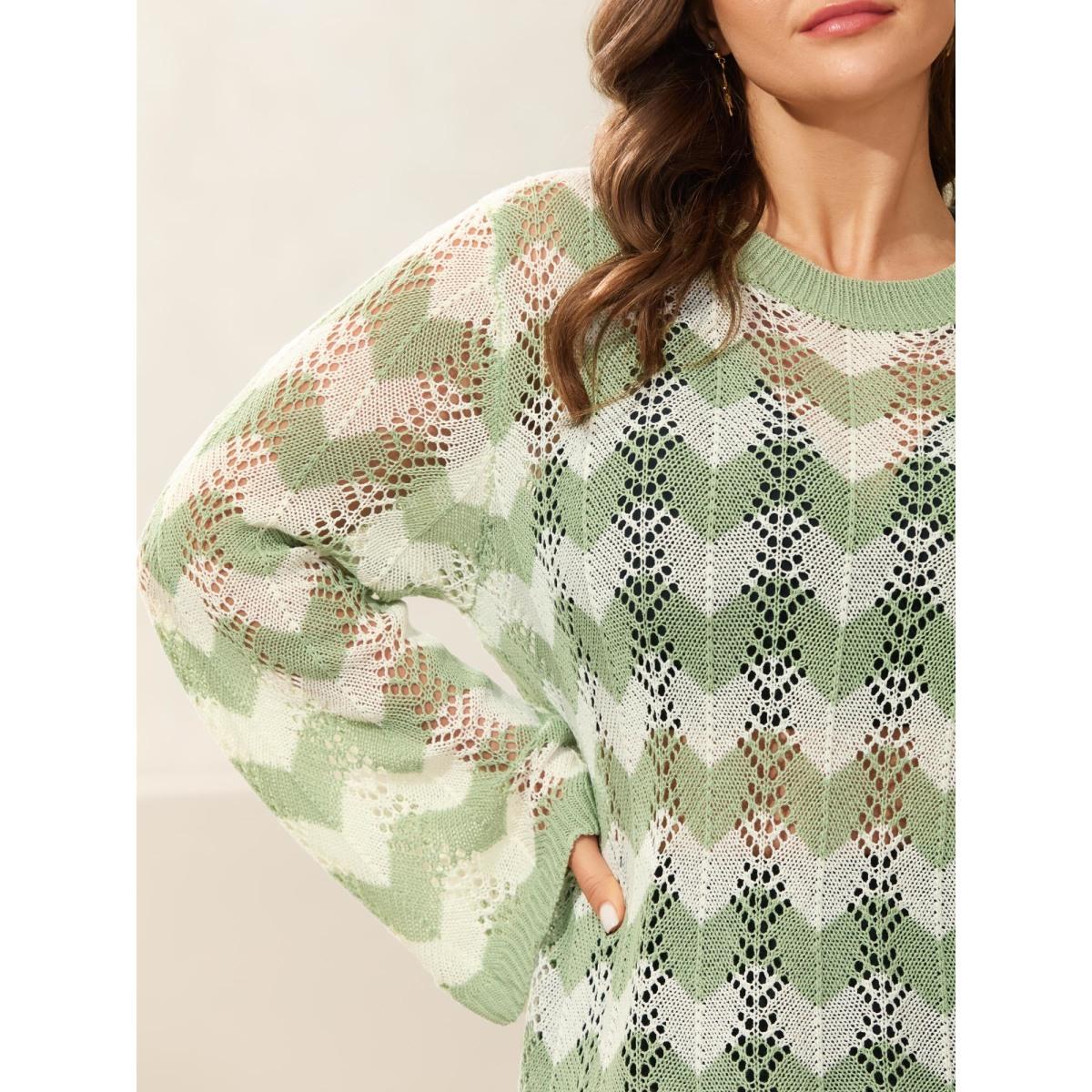 Plus Size Textured Cut-Out Round Neck Pullover Greenbean Women Casual Loose Long Sleeve Round Neck Everyday Pullovers BloomChic 10/M Product Image