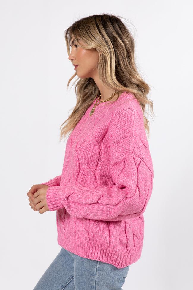 Steer Me Right Pink Oversized Cable Knit Sweater FINAL SALE Product Image