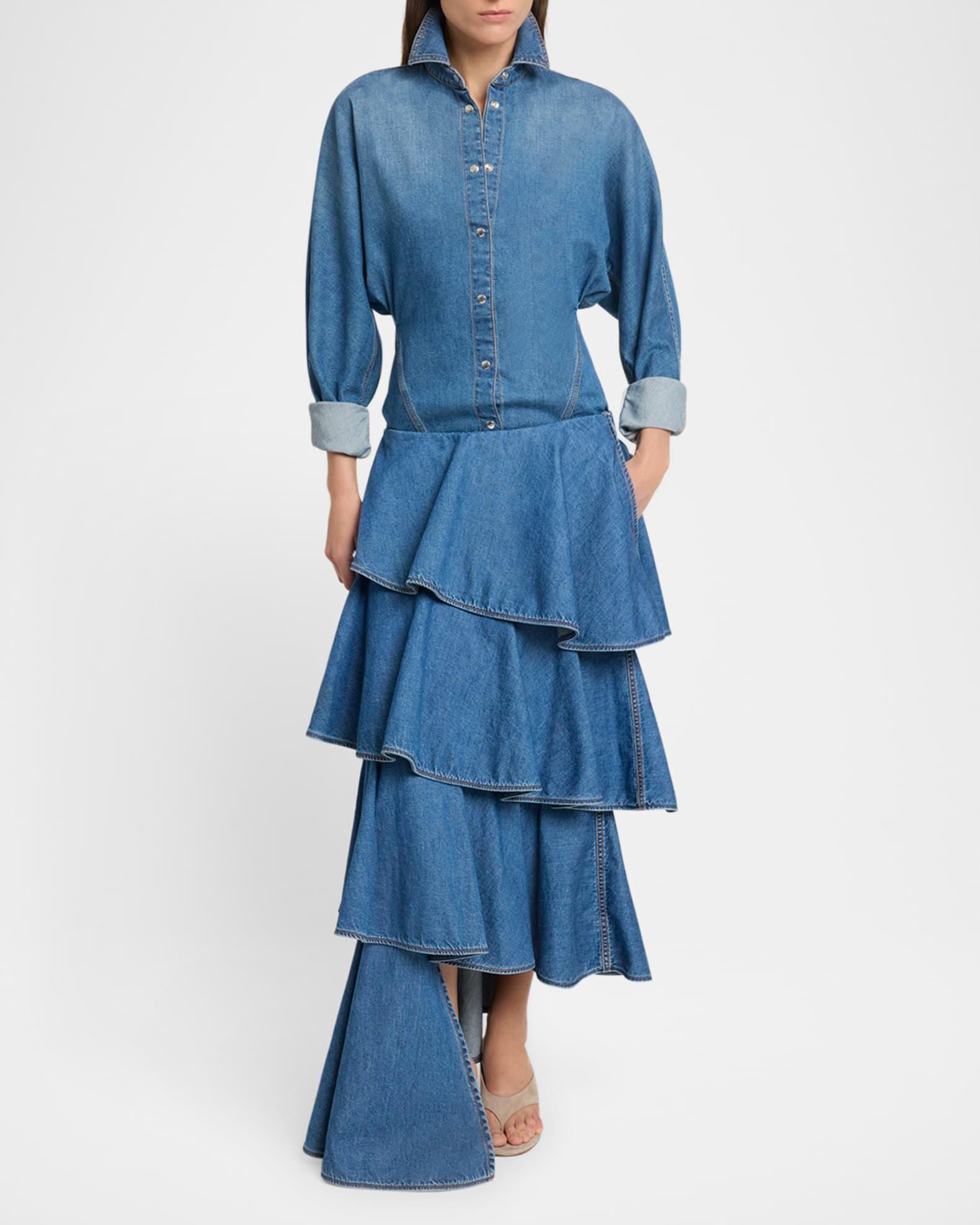 Seamed Button-Down Denim Top Product Image