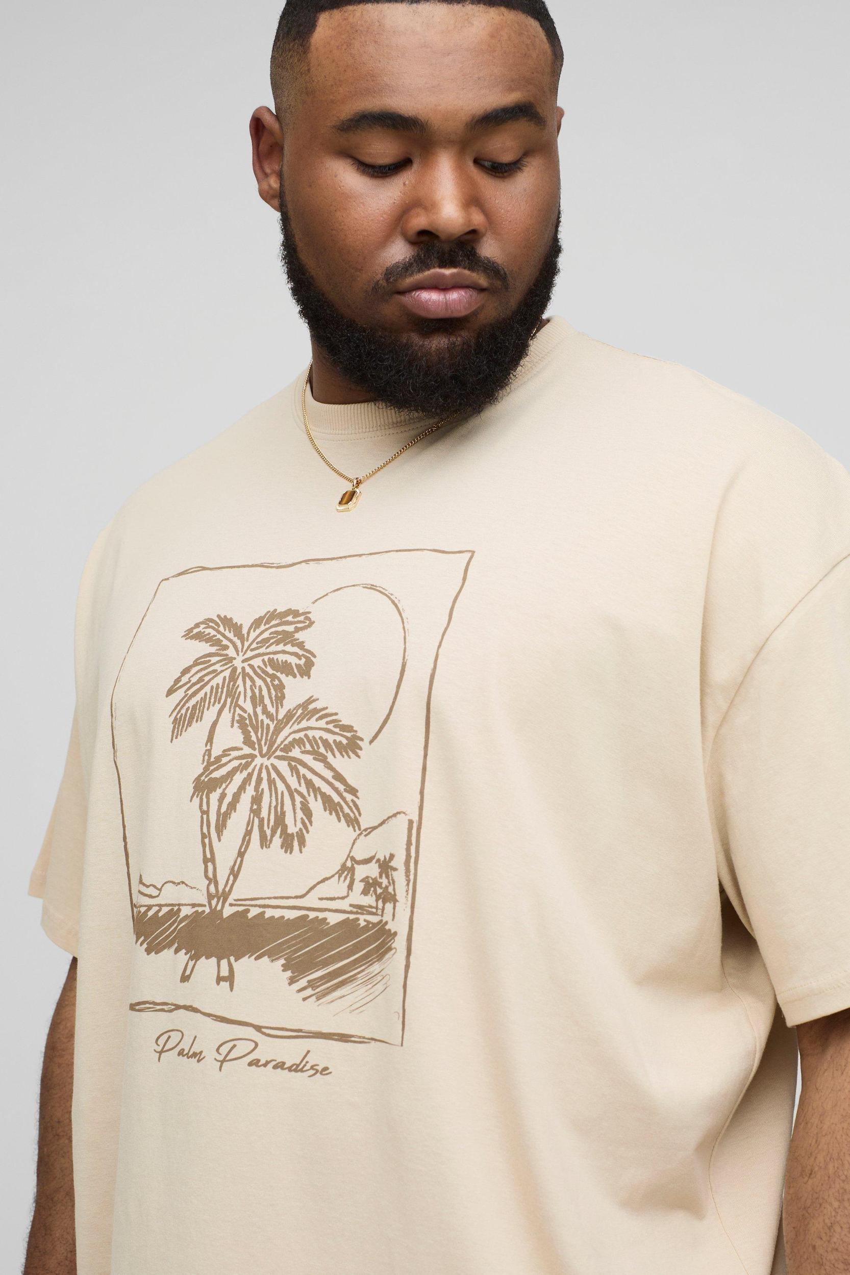 Plus Oversized Palm Paradise Print T-Shirt | boohooMAN USA Product Image