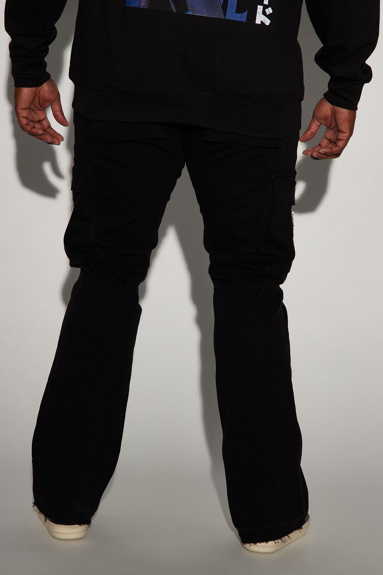 Affection Stacked Skinny Flare Cargo Pants - Black Product Image