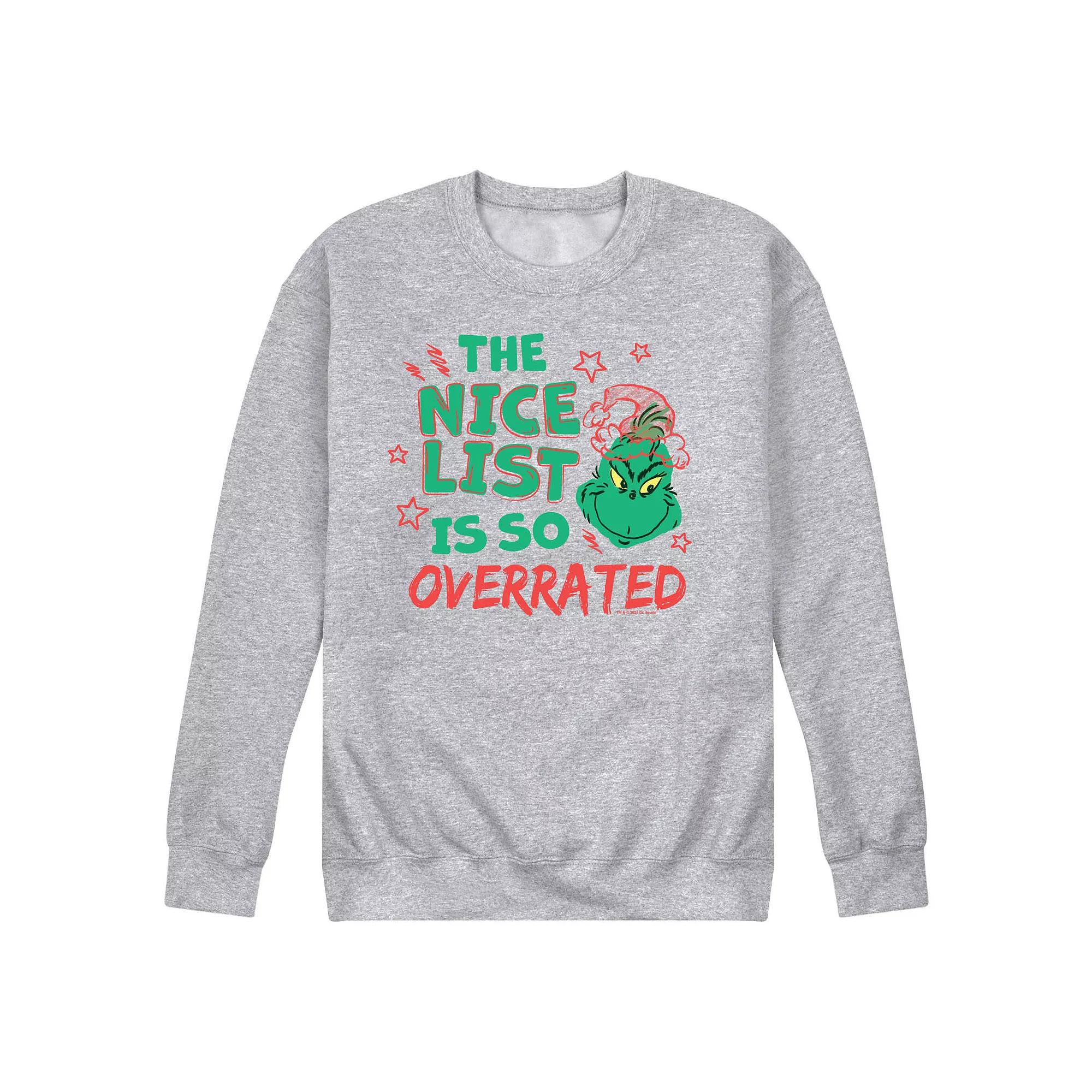 Men's Dr. Seuss The Grinch Nice List Overrated Fleece Sweatshirt,  Product Image