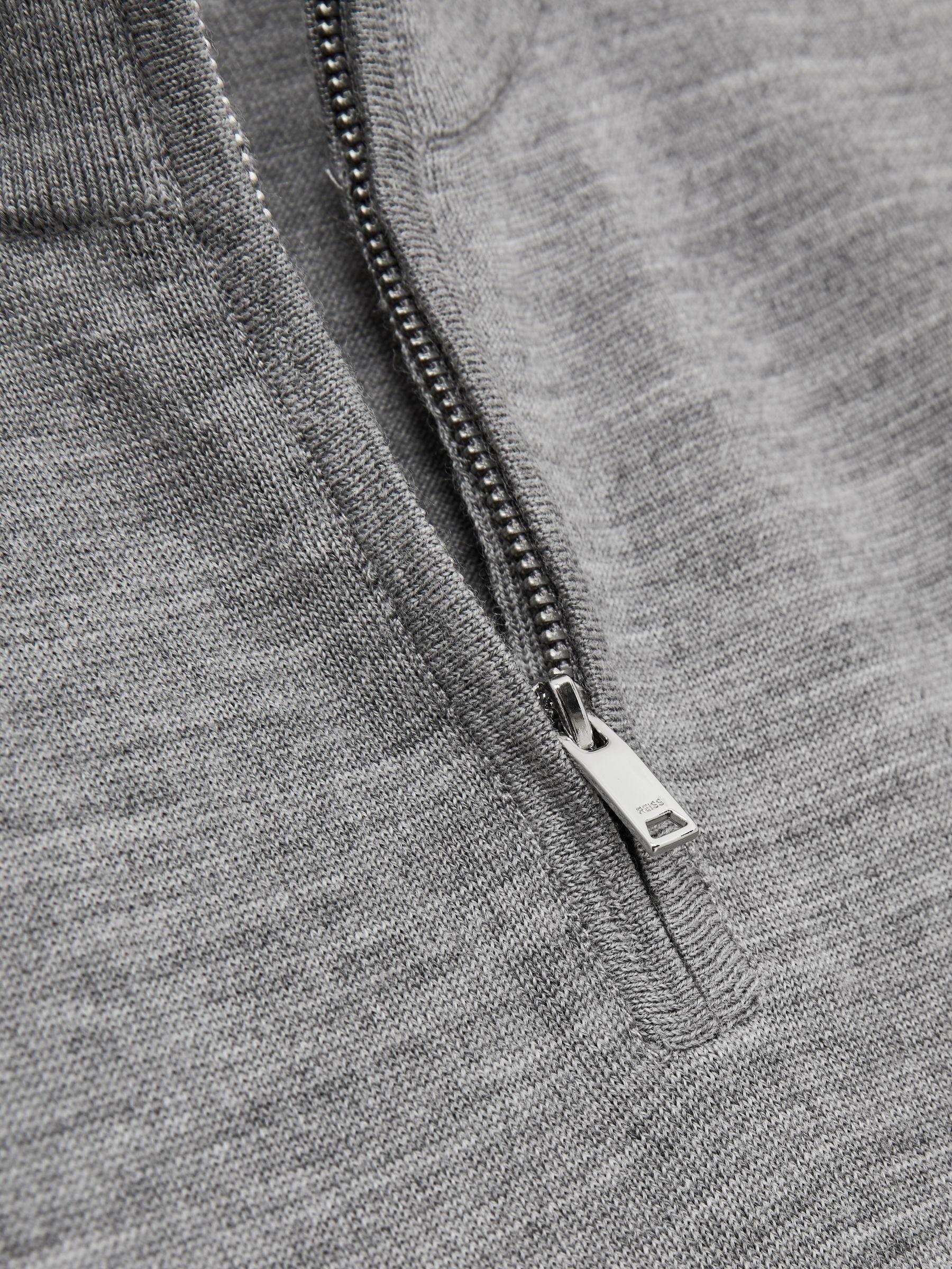 Merino Wool Half-Zip Funnel Neck Jumper in Warm Grey Melange Product Image