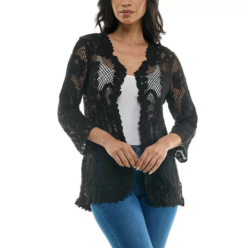 Women's Nina Leonard Scalloped Edge Crotchet Open Cardigan,  Product Image