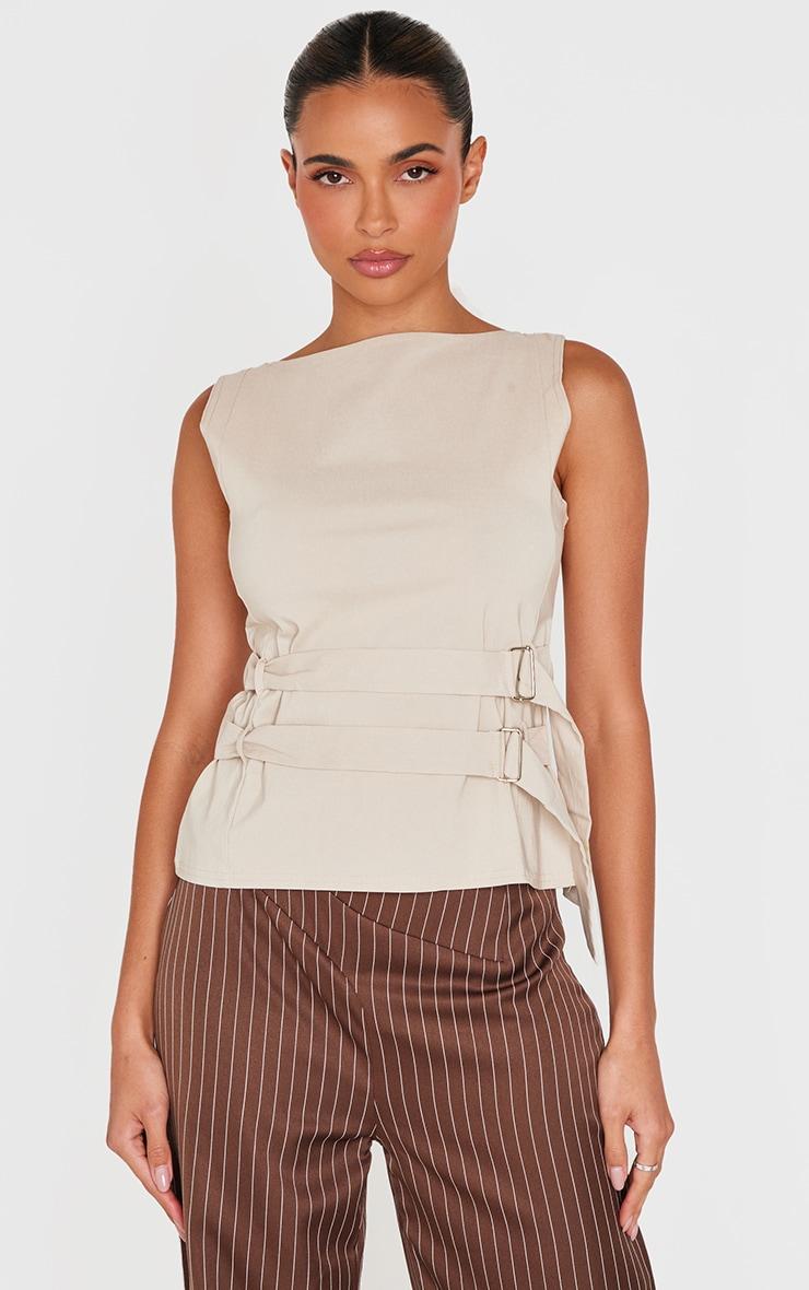 Stone Bengaline Boatneck Buckle Detail Long Top Product Image