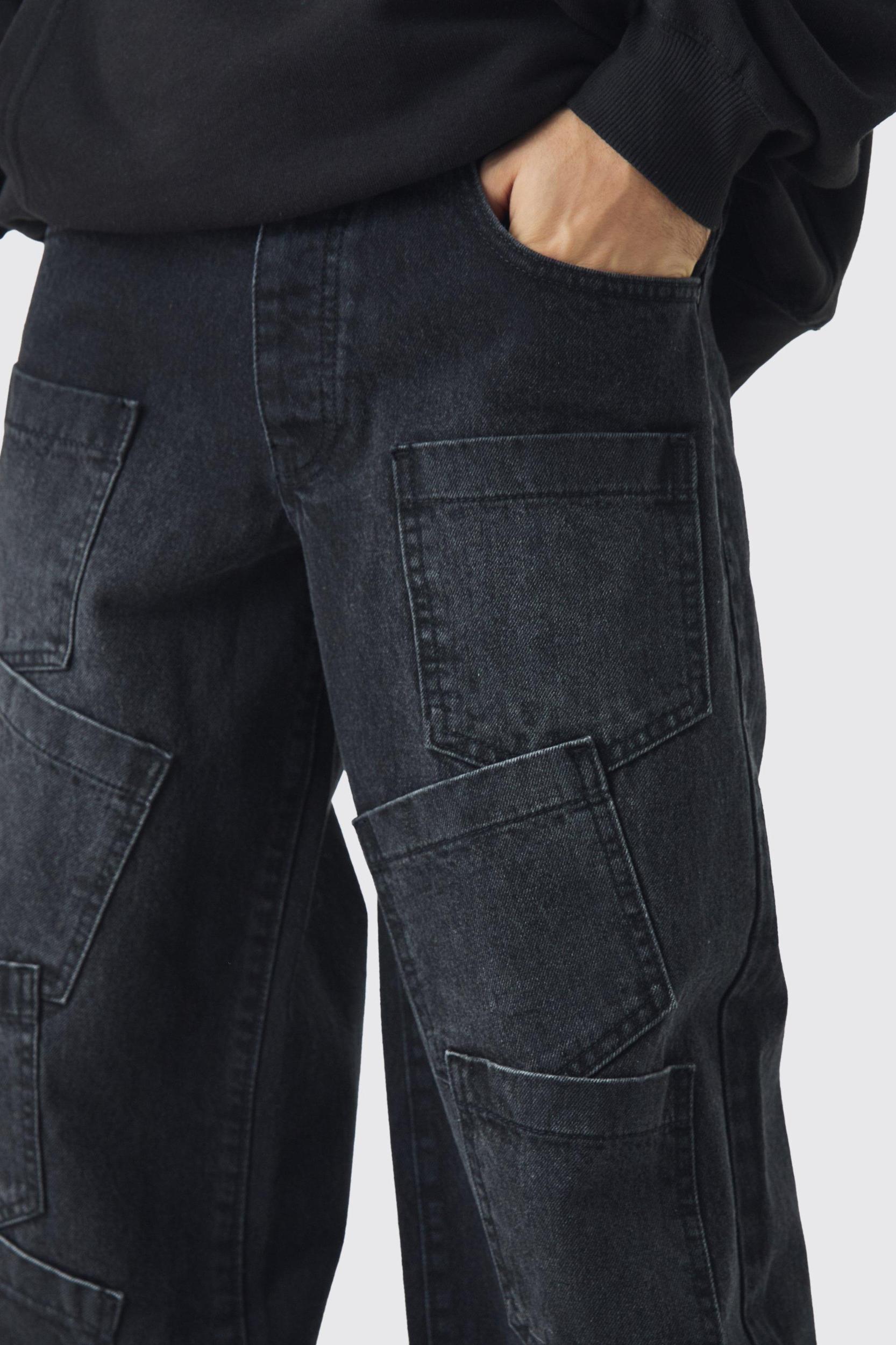 Baggy Fit Rigid Indigo Multi Pocket Jeans | boohooMAN USA Product Image
