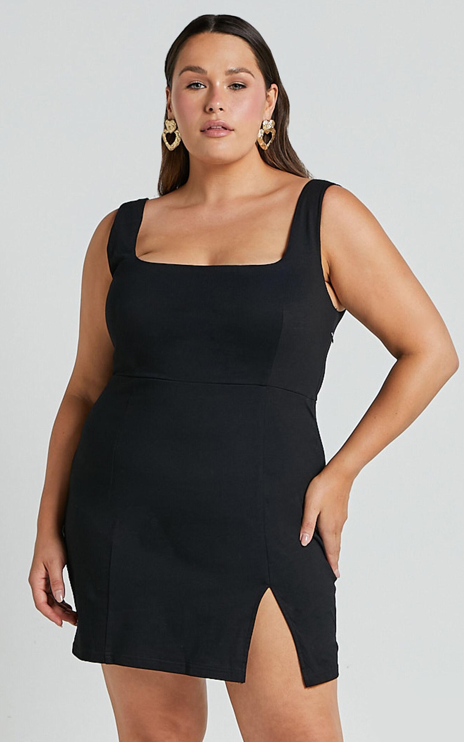 Hughes Mini Dress - Square Neck Dress in Black Product Image