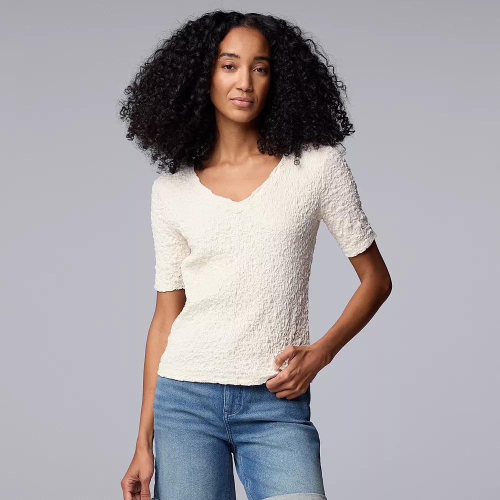 Women's Simply Vera Vera Wang V-Neck Short Sleeve Pucker Top, Size: Medium, Brown Product Image