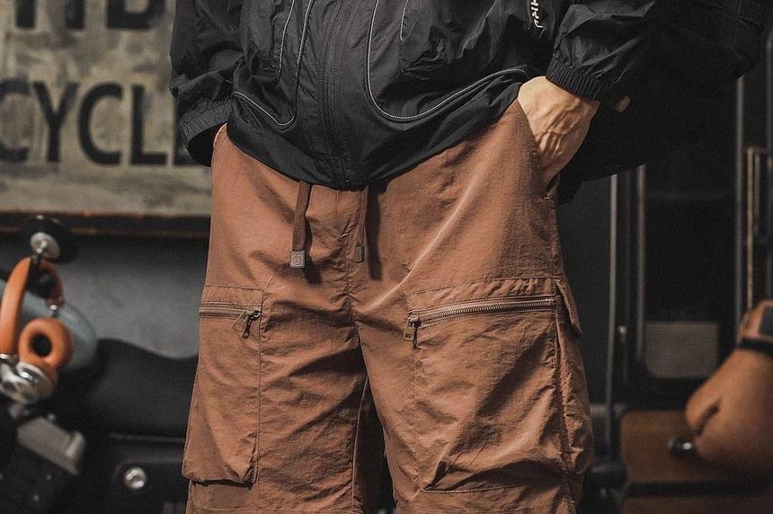 Drawstring Waist Plain Cargo Shorts Product Image