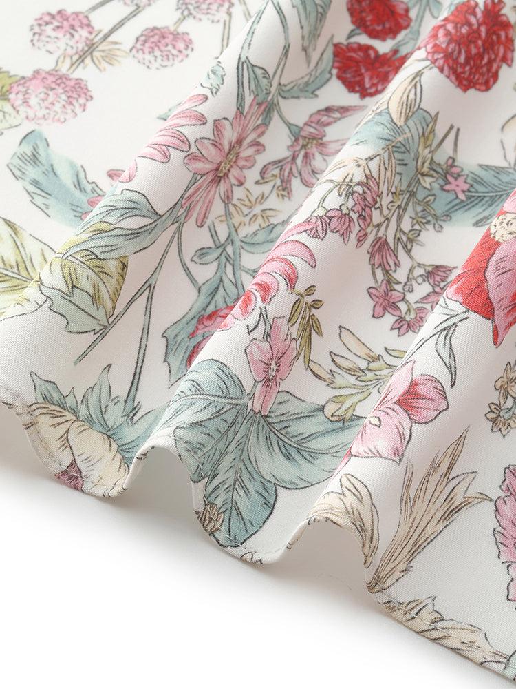 19 Momme Mulberry Silk Floral Print Ruched Waist Women Maxi Dress Product Image