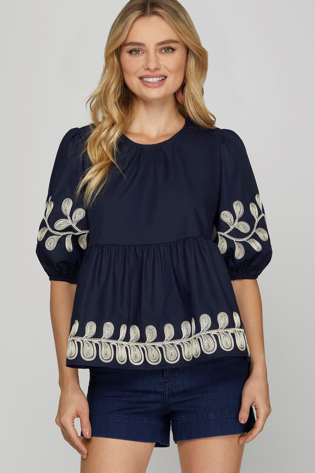 Half Sleeve Embroidered Top Product Image