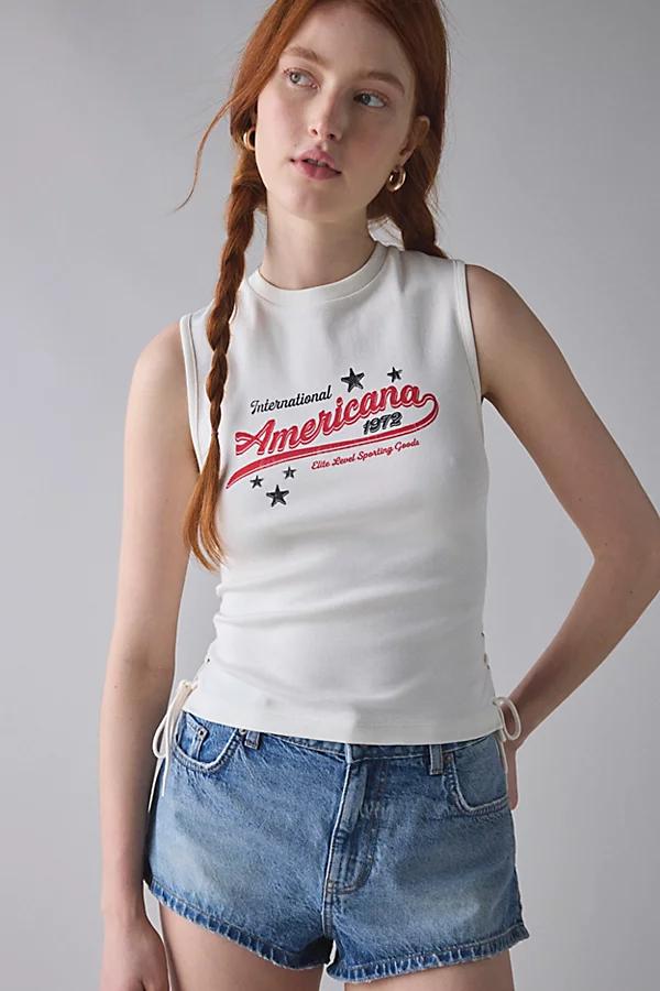 Americana Graphic Lace-Up Cropped Tank Top Womens at Urban Outfitters Product Image